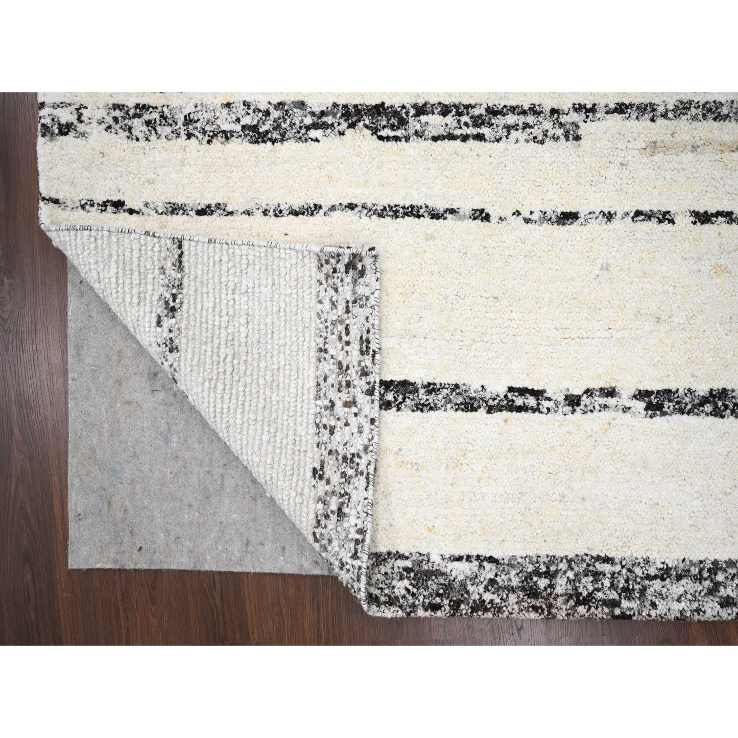 12'X17'9" Ivory Striae Design Wool Hand Knotted Oversized Oriental Rug