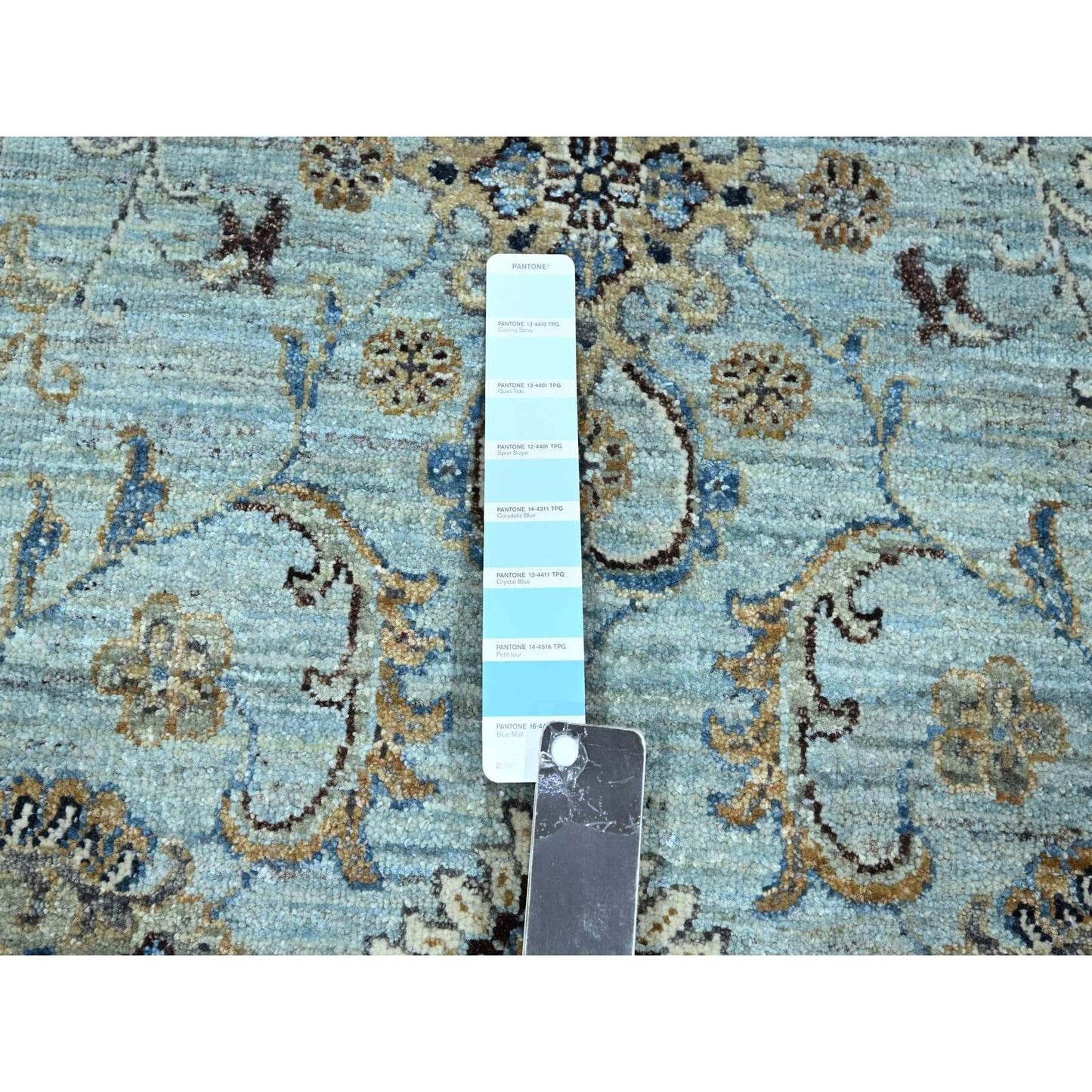 9'X9' Blue Agra Shah Abbas Flower Design Pure Wool Hand Knotted Round Rug