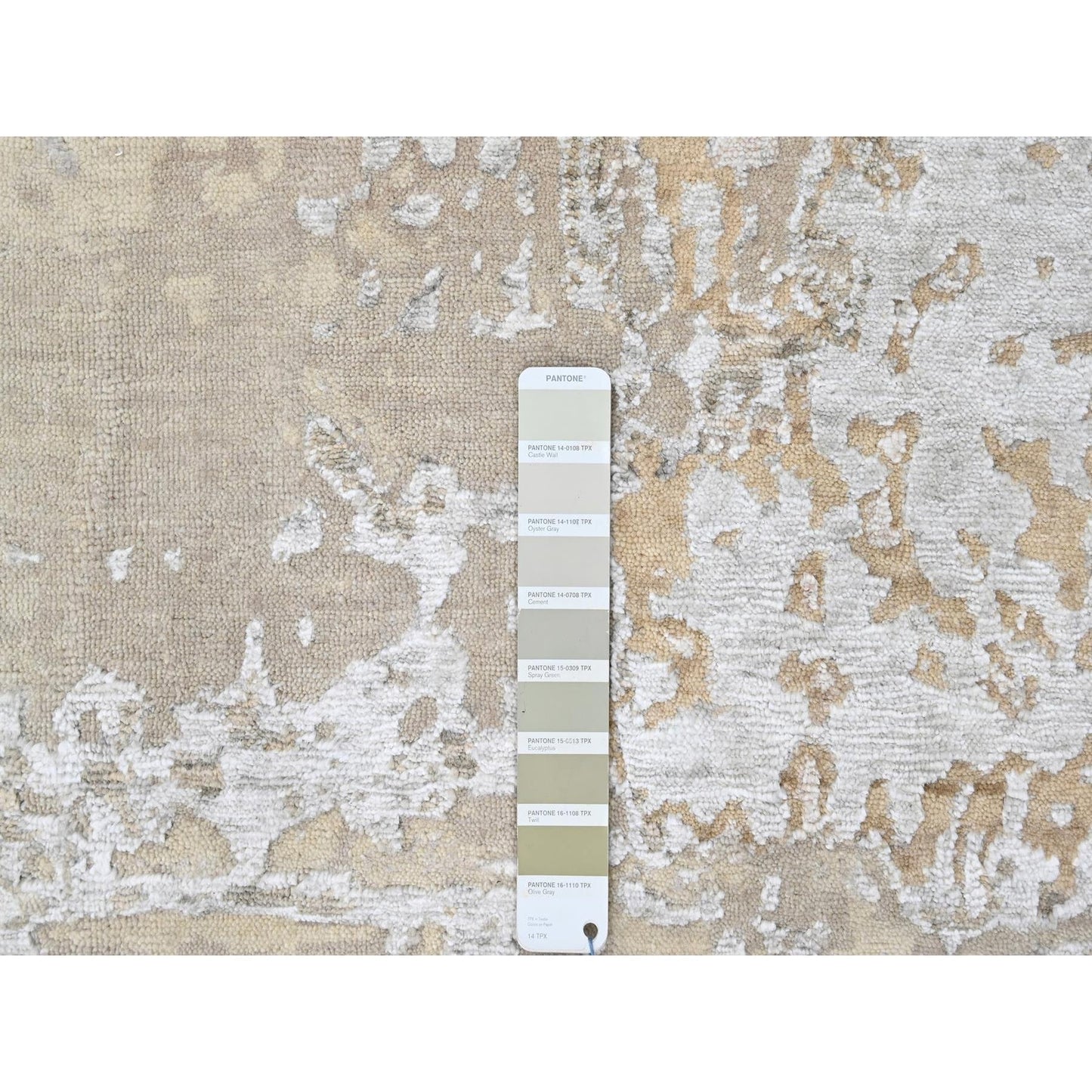 10'X13'10" Gray Soft Abstract Design Wool & Silk Hand Knotted Modern Rug