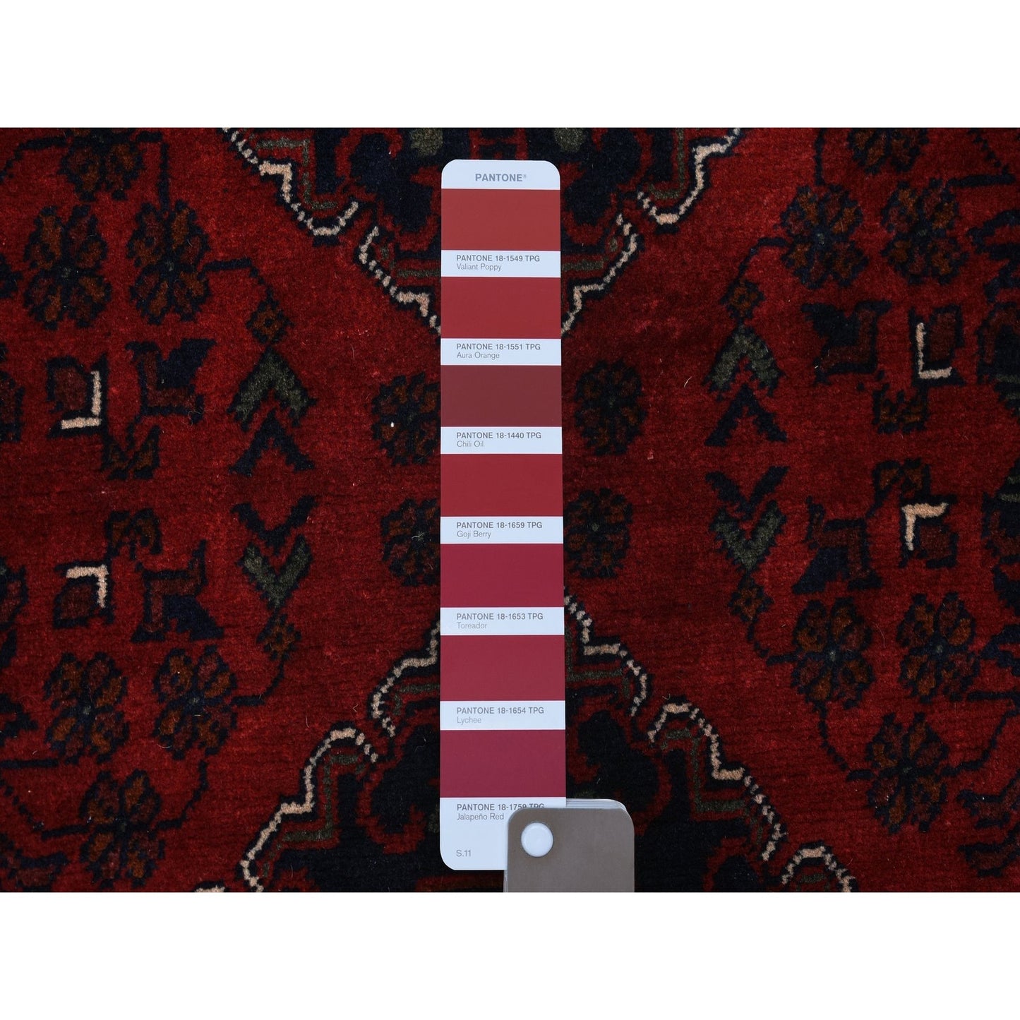 3'X9'6" Deep Red Shiny Wool Hand Knotted Afghan Khamyab Runner Rug