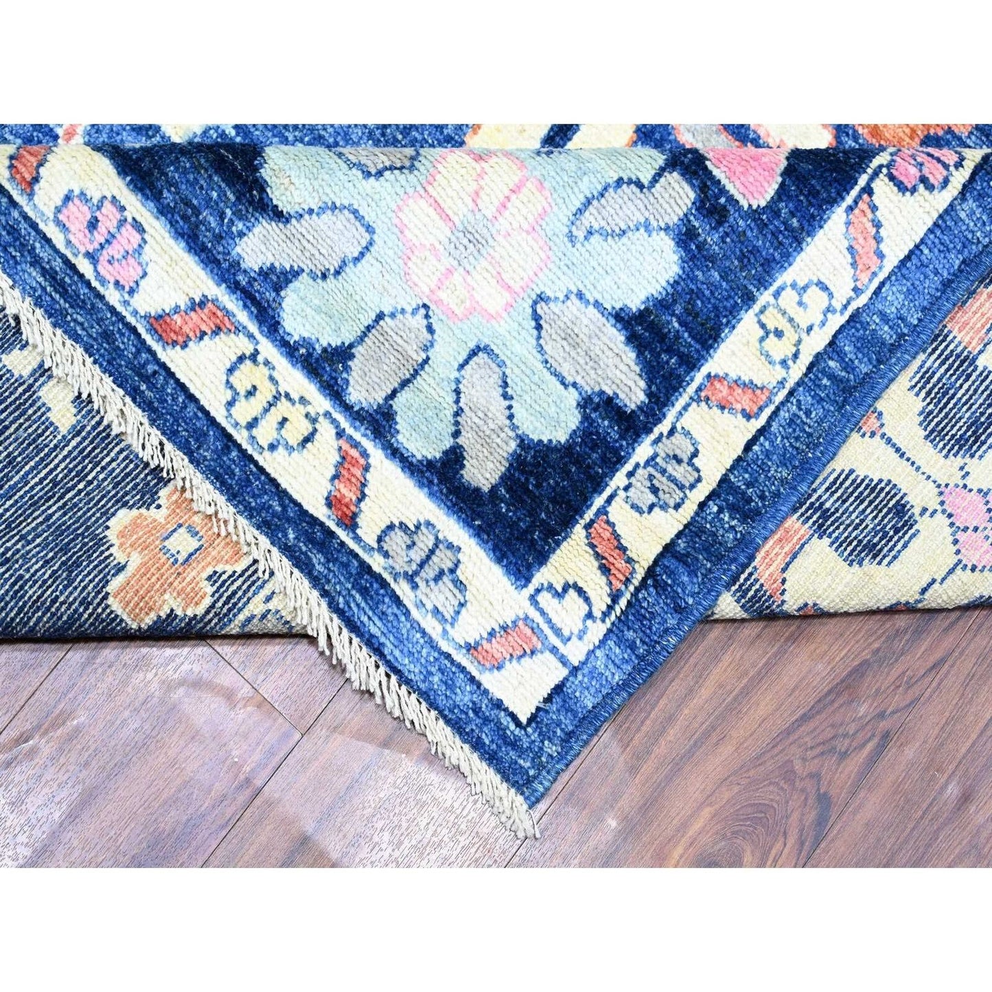 9'X11'7" Sapphire Blue Hand Knotted Afghan Angora Oushak Soft Wool Rug