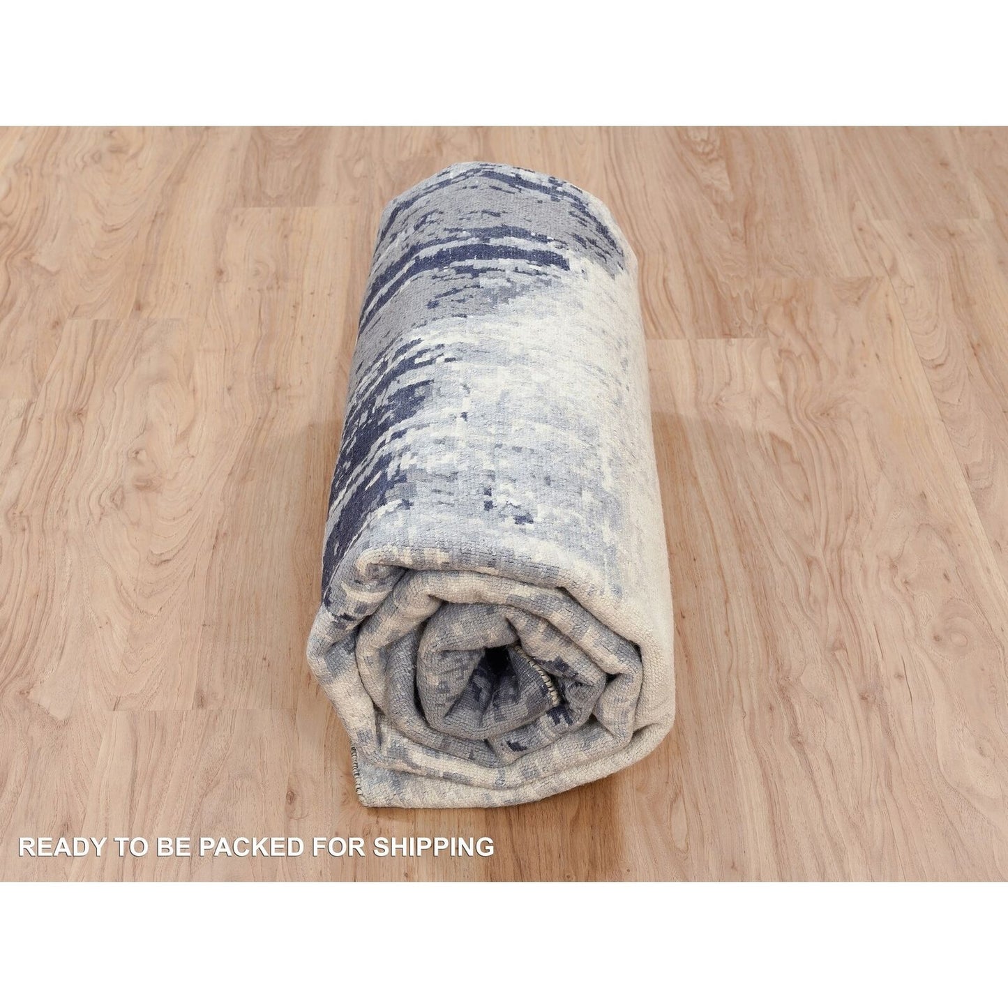 8'1"X8'1" Wool And Silk Ivory Abstract Design Hand Knotted Square Rug
