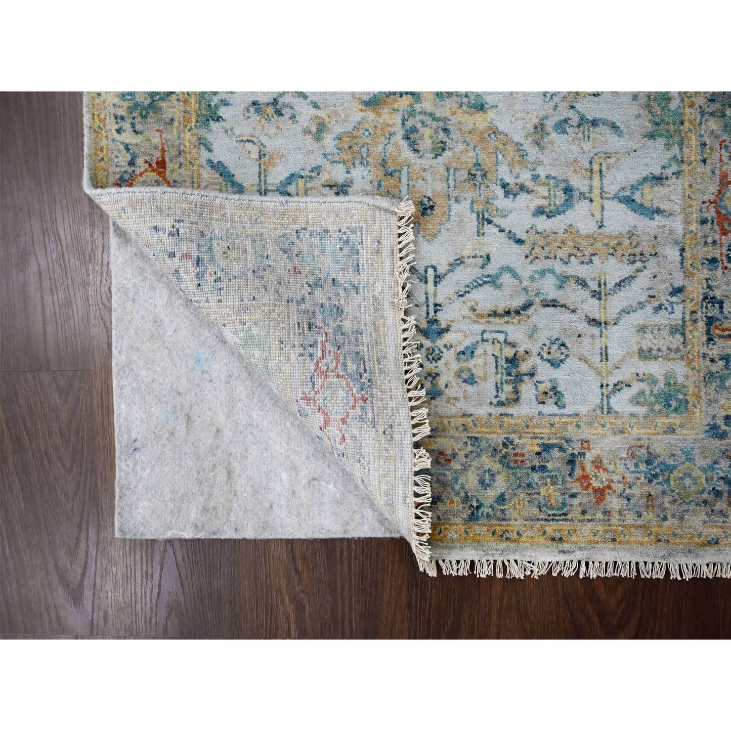 3'X4'10" Blue Broken And Erased Zoroastrian Heris Hand Knotted Wool Rug