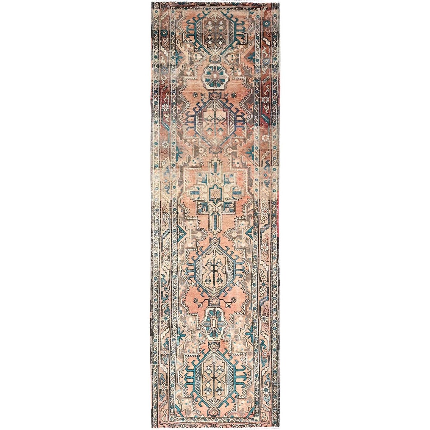 3'2"X10'9" Fenugreek Brown Clean Vintage Karjihooz Hand Knotted Wool Rug