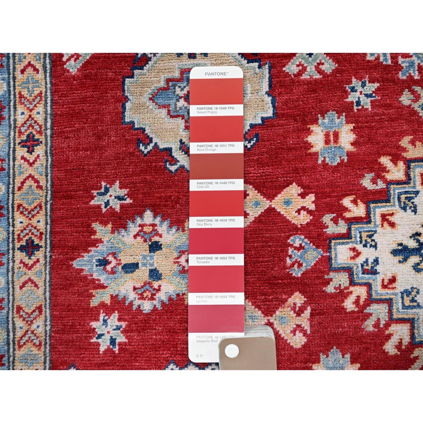 5'10"X8'8" Red Kazak With Geometric Medallions Design Wool Hand Knotted Rug