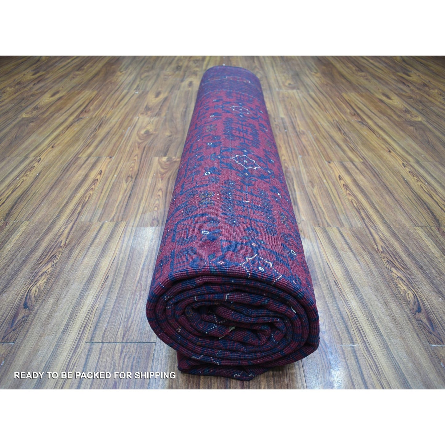 10'X12'10" Red Hand Knotted Soft Wool Afghan Khamyab Geometric Design Rug