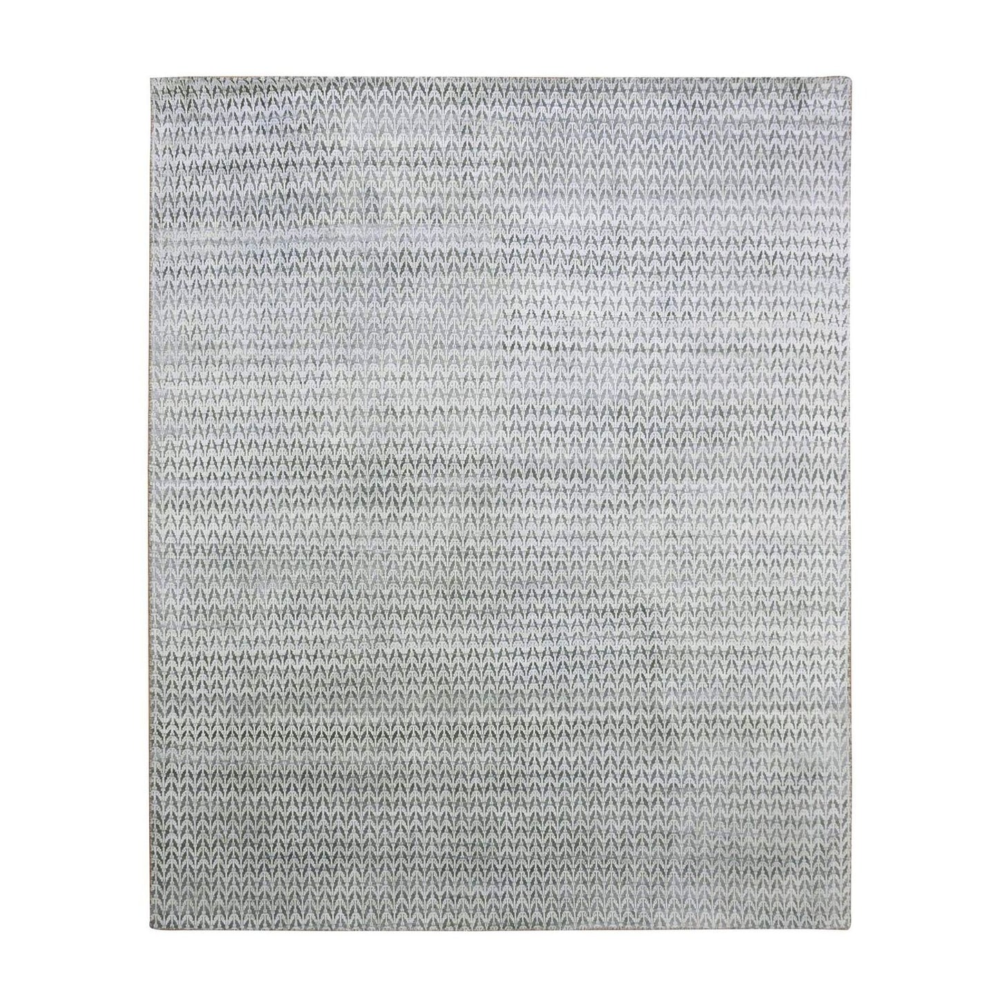 8'X10' Black Pure Raised Silk Hand Knotted Repetitive Pattern Wool Rug