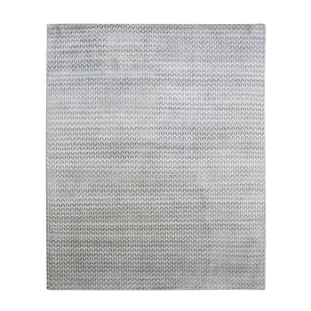 8'X10' Black Pure Raised Silk Hand Knotted Repetitive Pattern Wool Rug