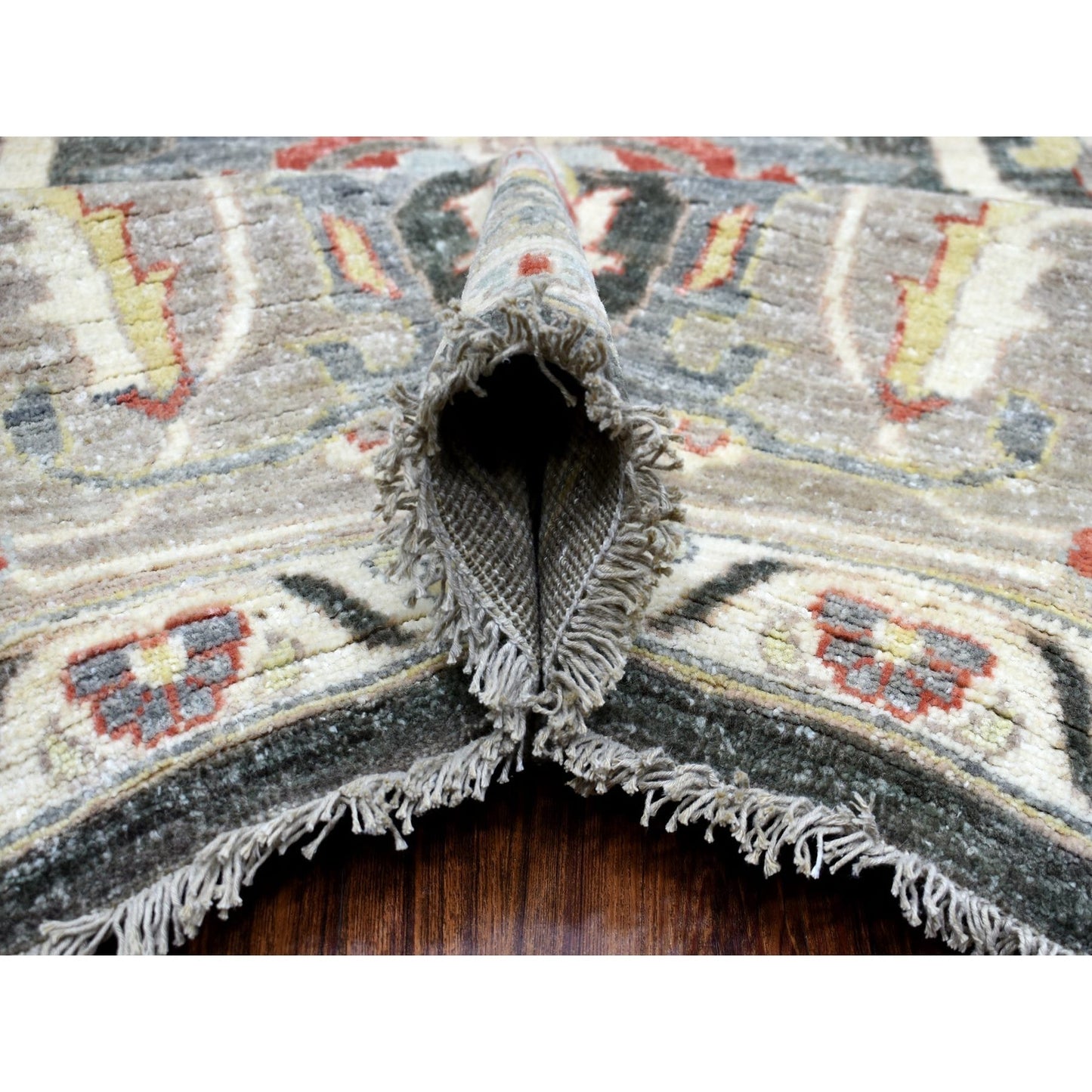 9'3"X11'9" Charcoal Black Afghan Peshawar Soft Wool Hand Knotted Rug