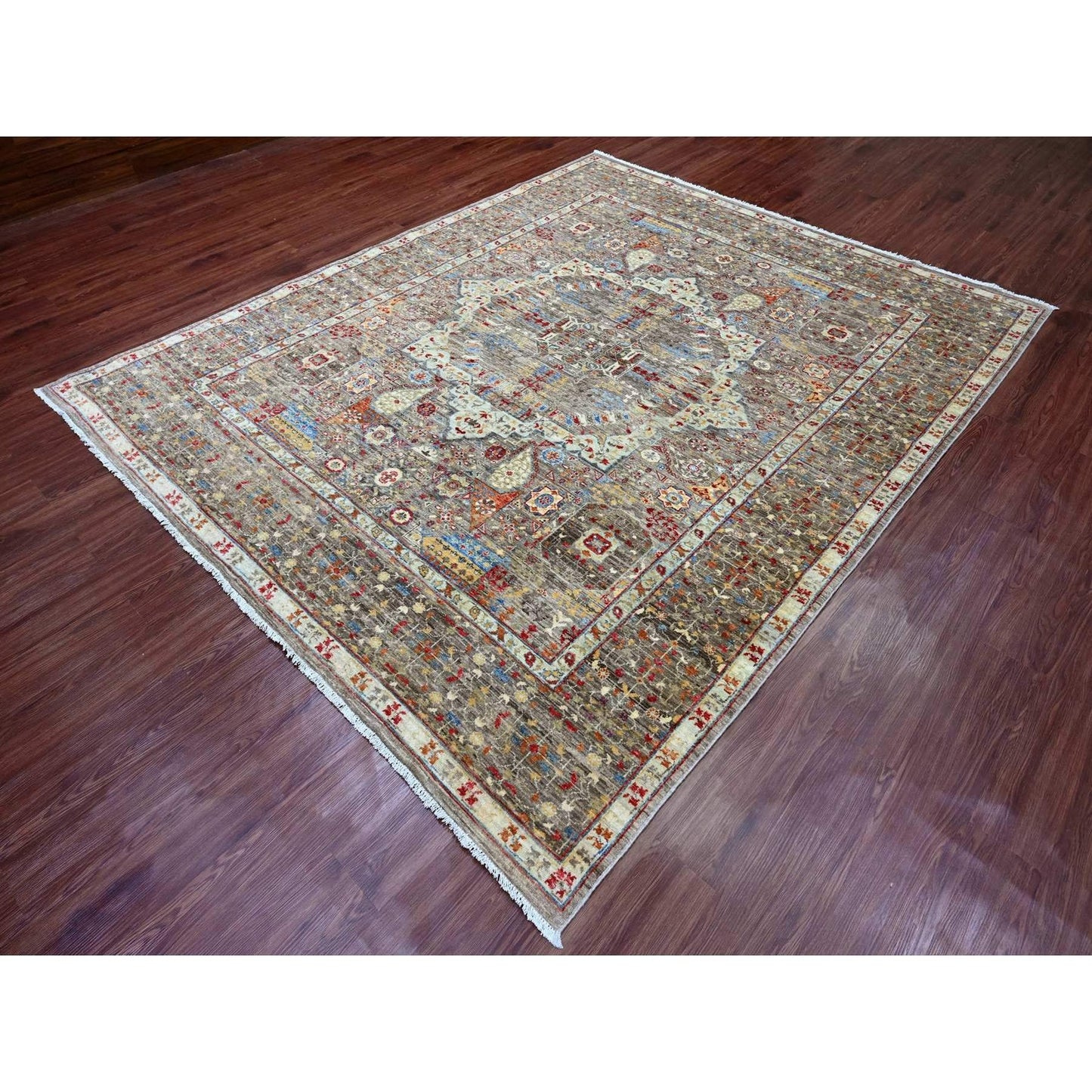 7'10"X9'6" Brown 14Th Century Mamluk Dynasty Design Wool Hand Knotted Rug