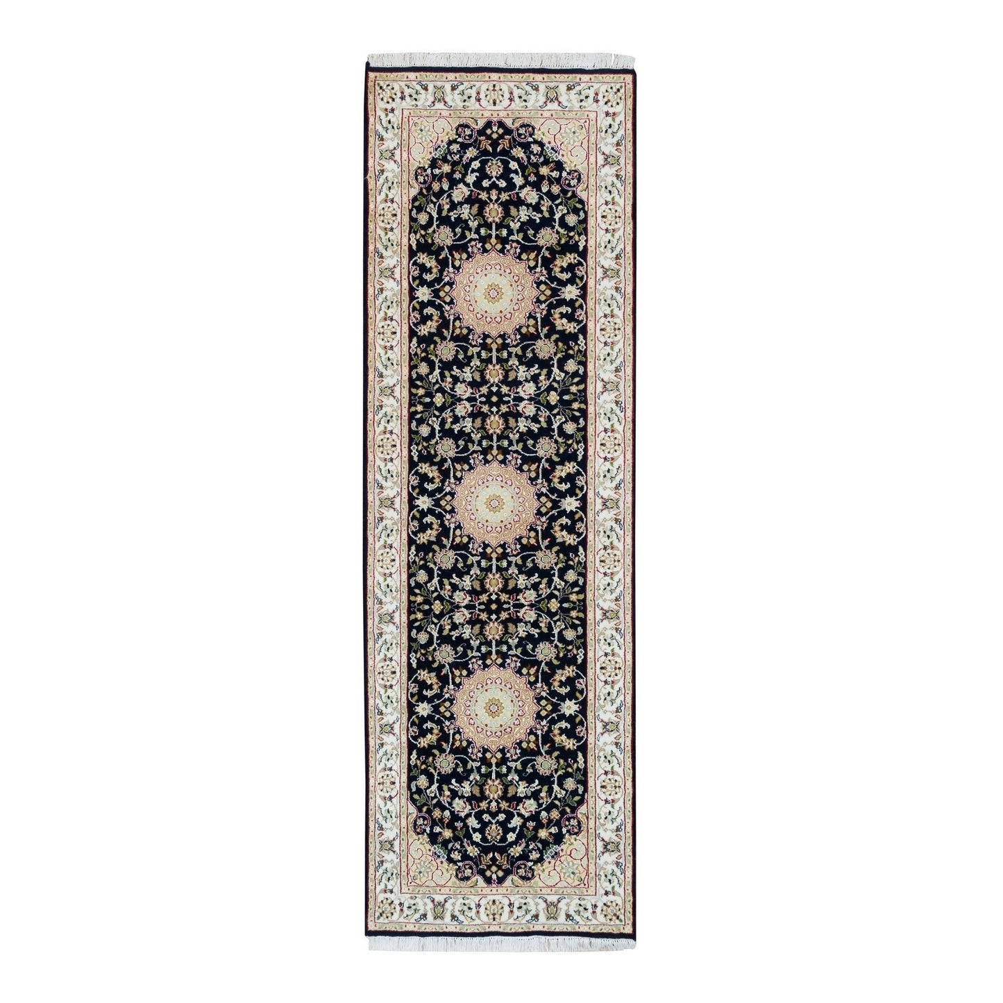 2'6"X8' Blue 250 Kpsi Soft Wool Hand Knotted Nain Design Runner Rug