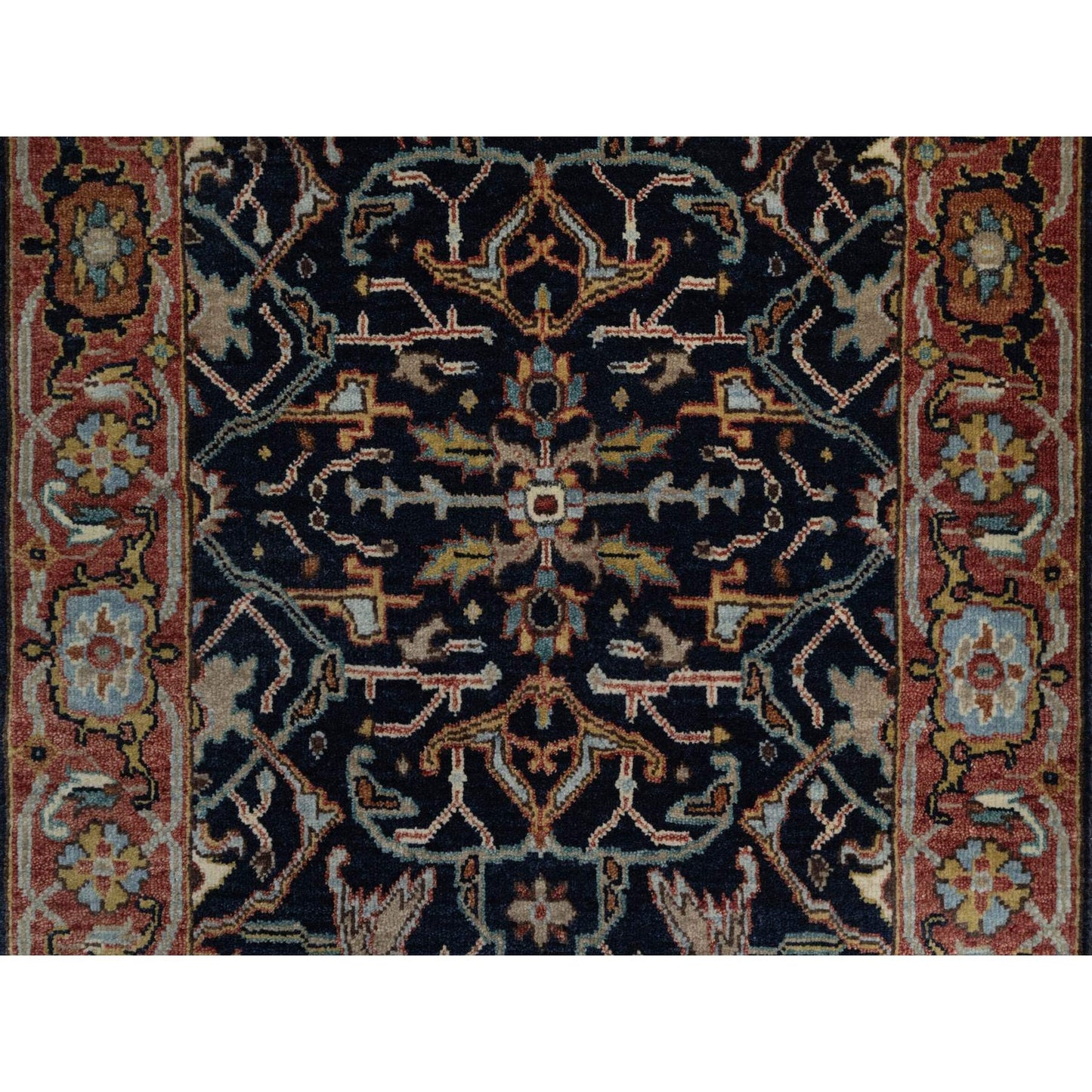 2'6"X22' Navy Antiqued Fine Heris Recreation Hand Knotted Wool Runner Rug