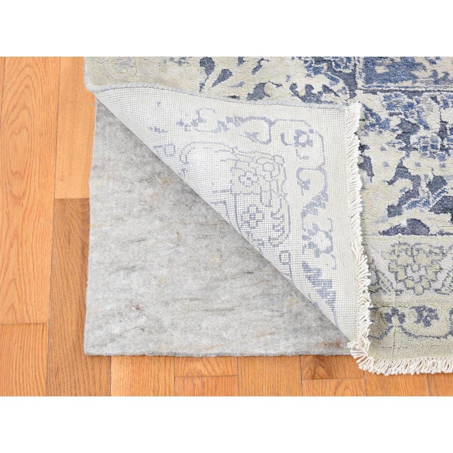9'X12' Ash Gray Broken Kishoon Wool With Pure Silk Hand Knotted Rug