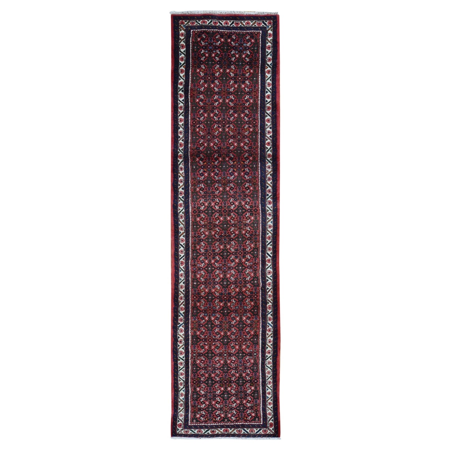 2'6"X10' Red New Zoroastrian Khamadan Design Wool Hand Knotted Runner Rug