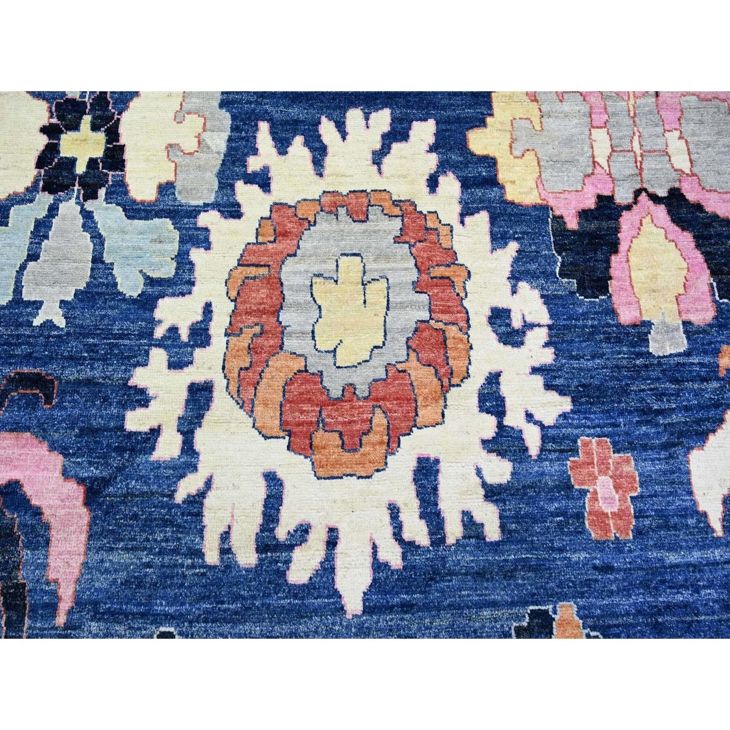 12'X15'2" Blue Pure Wool Hand Knotted Afghan Angora Oushak Oversized Rug