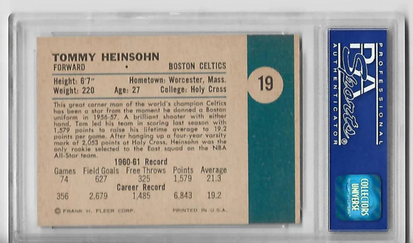 Tommy Heinsohn 1961 Fleer Basketball #19 (Psa Nm 7) Card