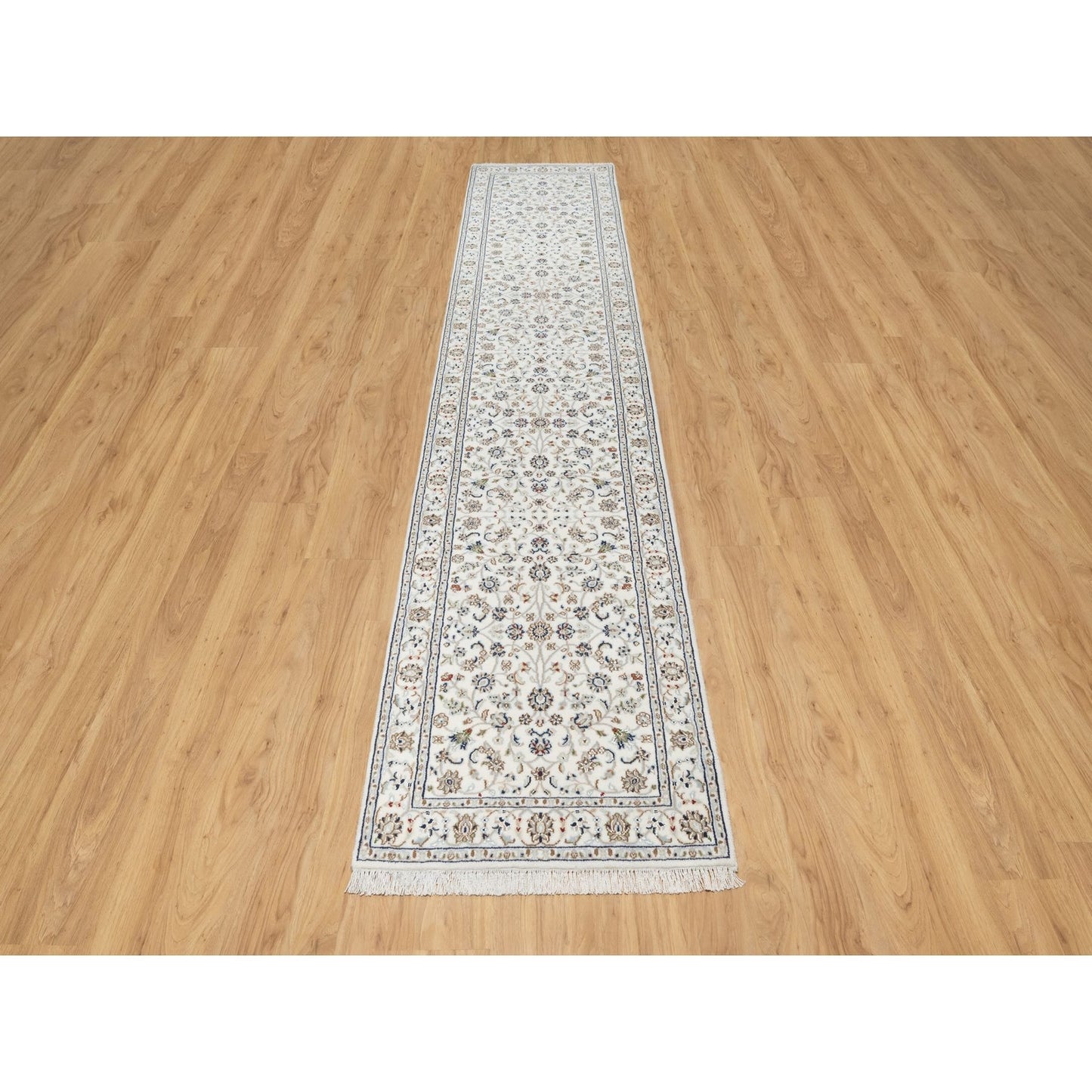2'7"X12'2" White 250 Kpsi Wool And Silk Nain Hand Knotted Runner Rug