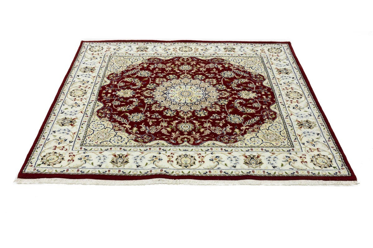 6X6 Ft Square Red Floral Indo-Nain Rug Classic
