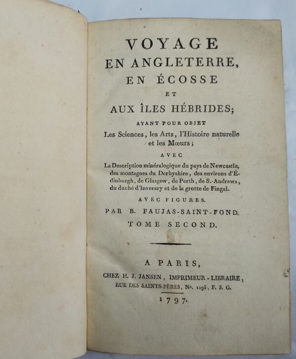 1797 Voyage En Angleterre Ecosse Et Aux Iles Hebrides 1St Edition 2 Vols Rare