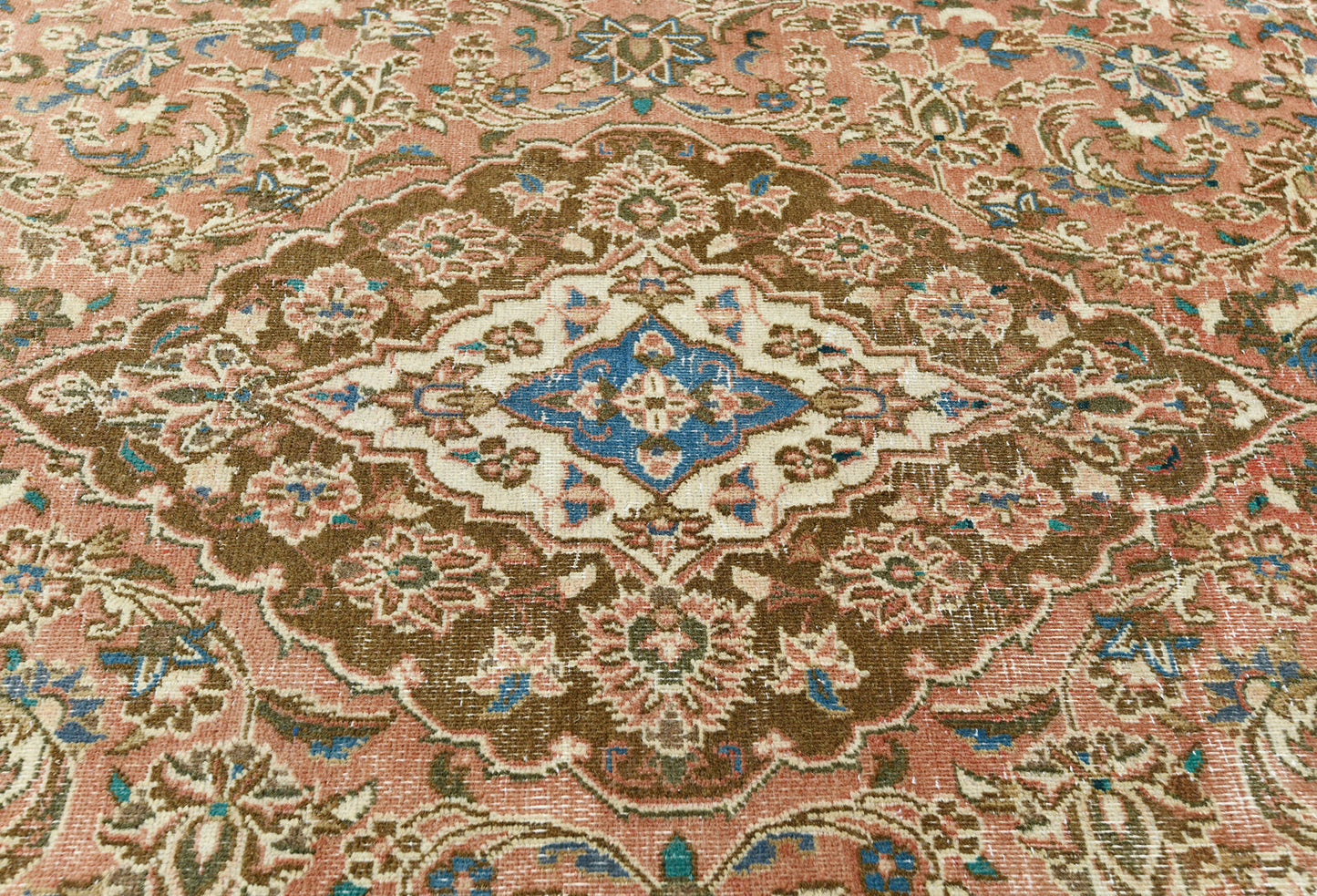 Distressed Vintage Wool Oriental Rug Muted Brown
