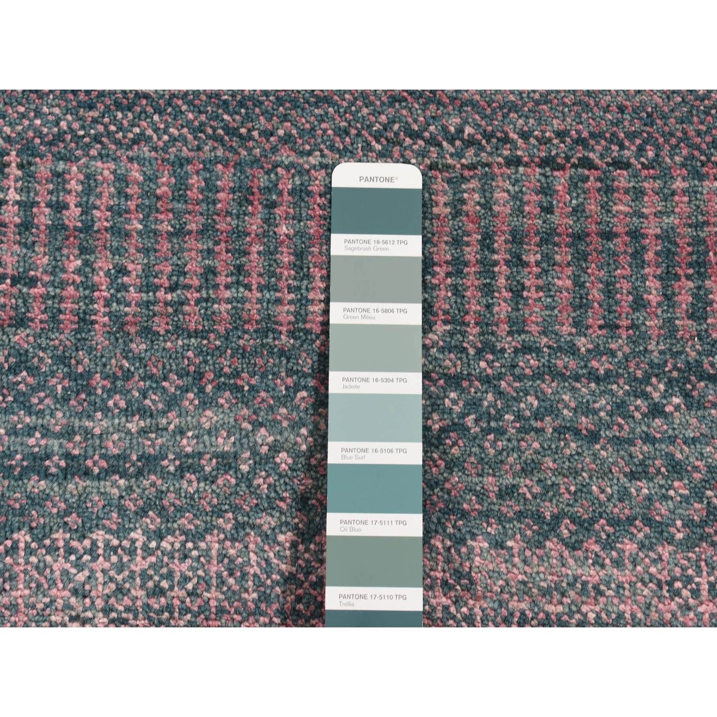 2'7"X8'10" Green Wool And Silk Grass Design Hand Knotted Runner Rug