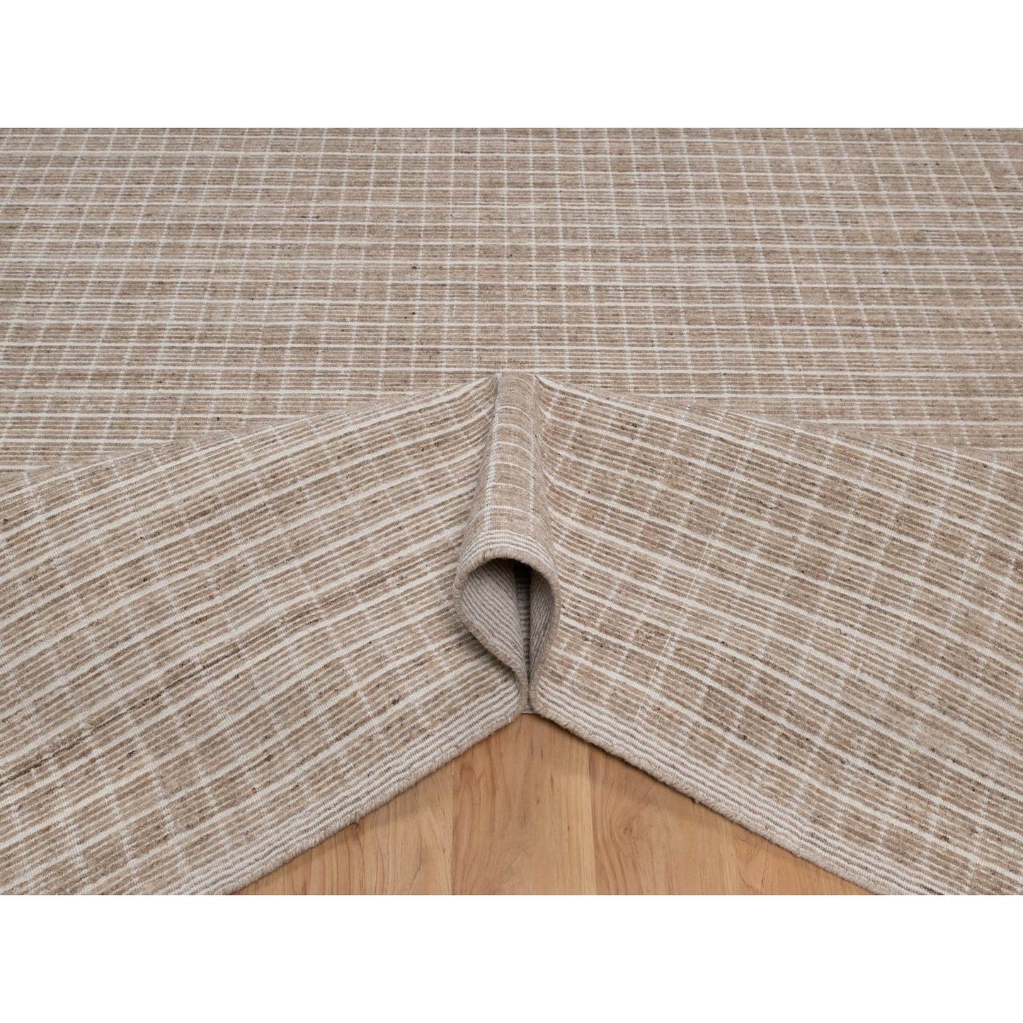 10'2"X14' Sand Brown Modern Plain Decor Box Design Hand Loomed Wool Rug