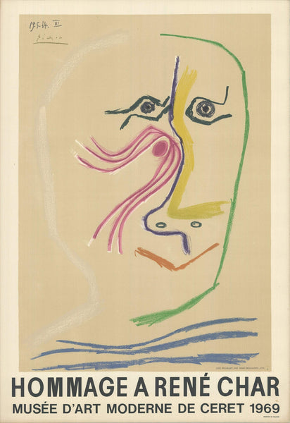 Pablo Picasso Hommage A Rene Char " Lithograph Cubism Pastel, Multi