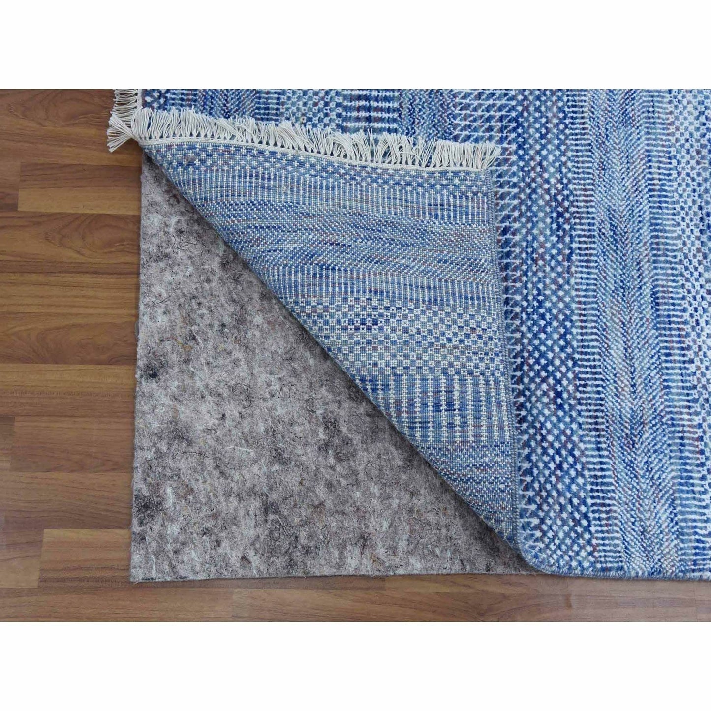 9'1"X12'2" Blue Hand Knotted Grass Design Gabbeh Wool And Silk Rug