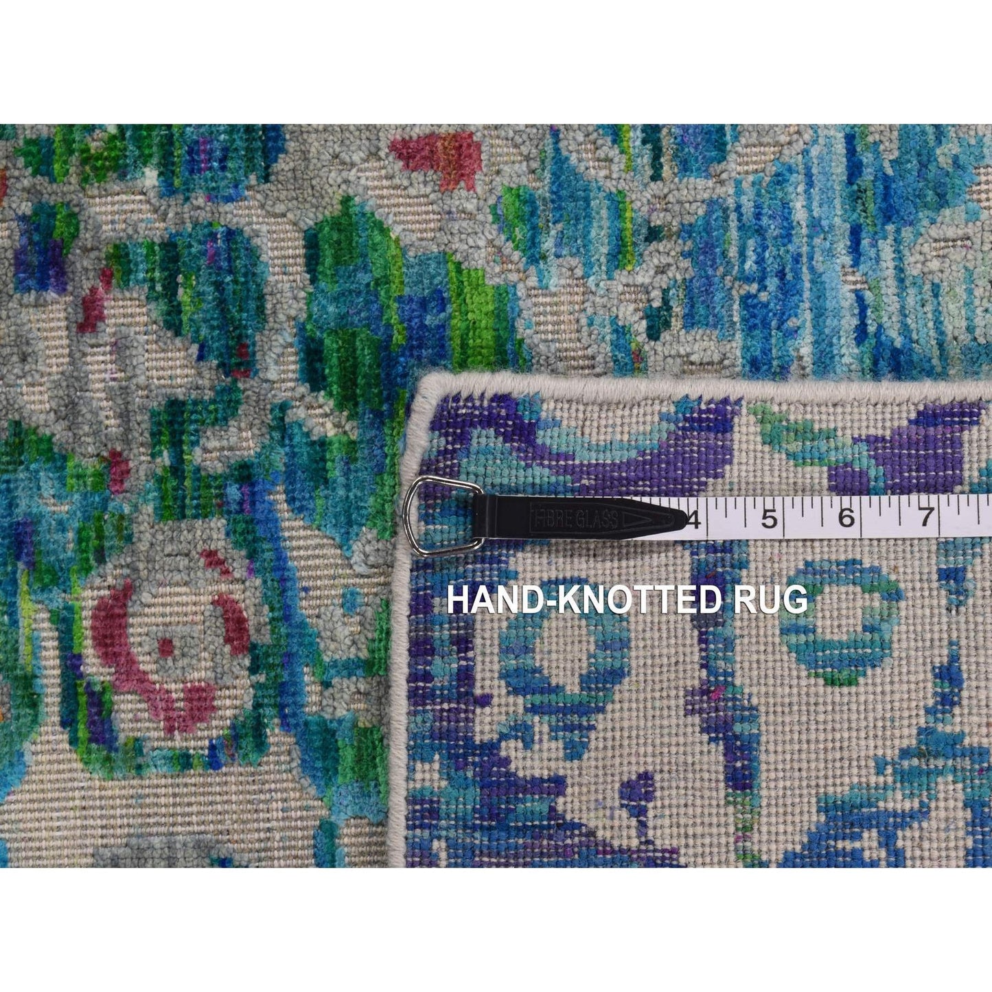 5'1"X7' Sapphire Blue The Peacock Sari Silk Hand Knotted Oriental Rug