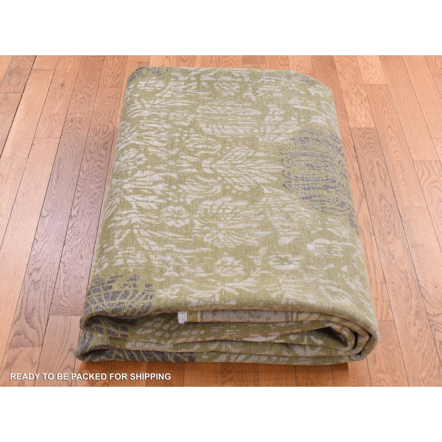 8'9"X12'1" Green Silk With Wool Abrash Artistic Motifs Hand Knotted Rug