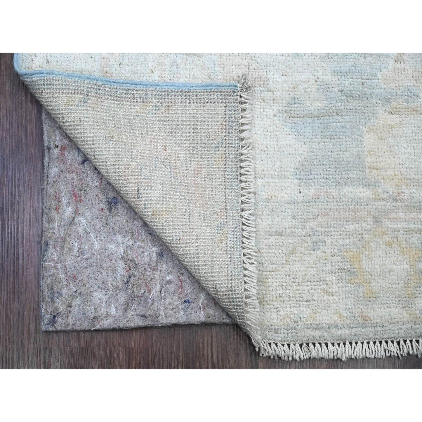3'X15'6" Blue Angora Oushak Leaf Design Hand Knotted Pure Wool Runner Rug