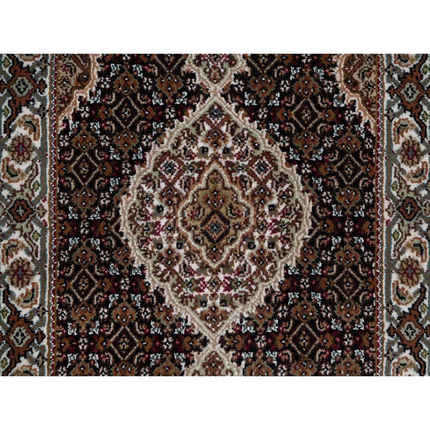 2'7"X6'3" Black Hand Knotted Tebraz Mahi Fish Design Pure Wool Runner Rug