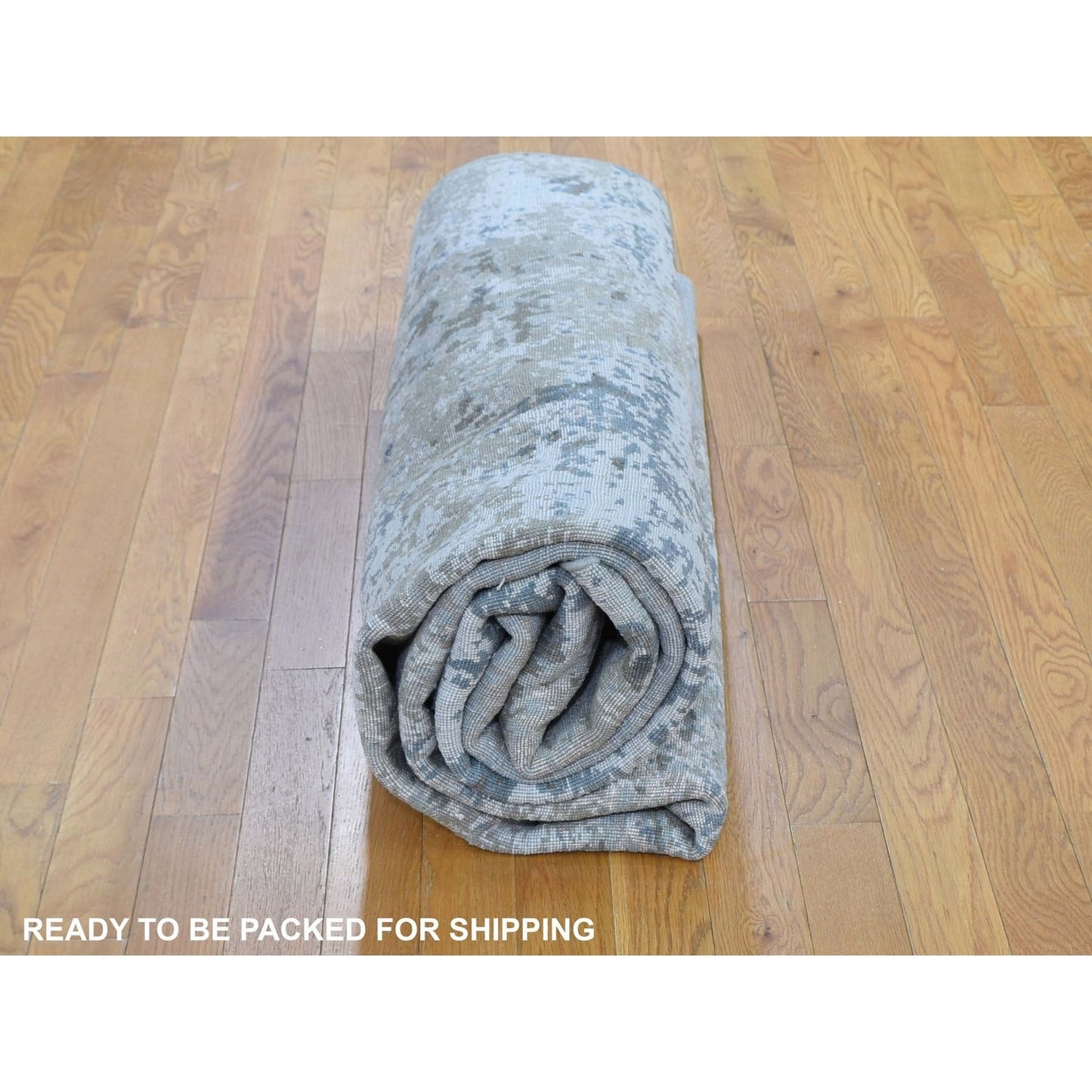 8'X9'10" Gray Abstract Design Wool And Silk Hand Knotted Oriental Rug