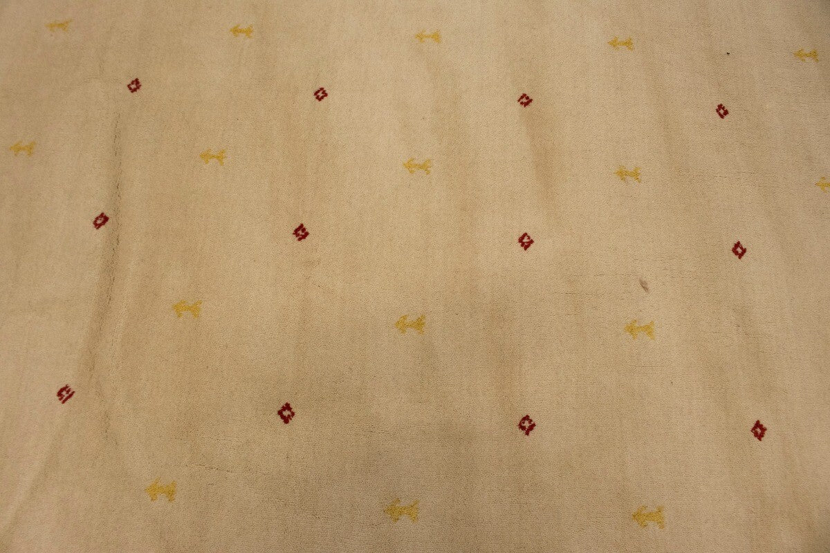 8X8 Ft Round Gabbeh Rug Modern Beige Tribal