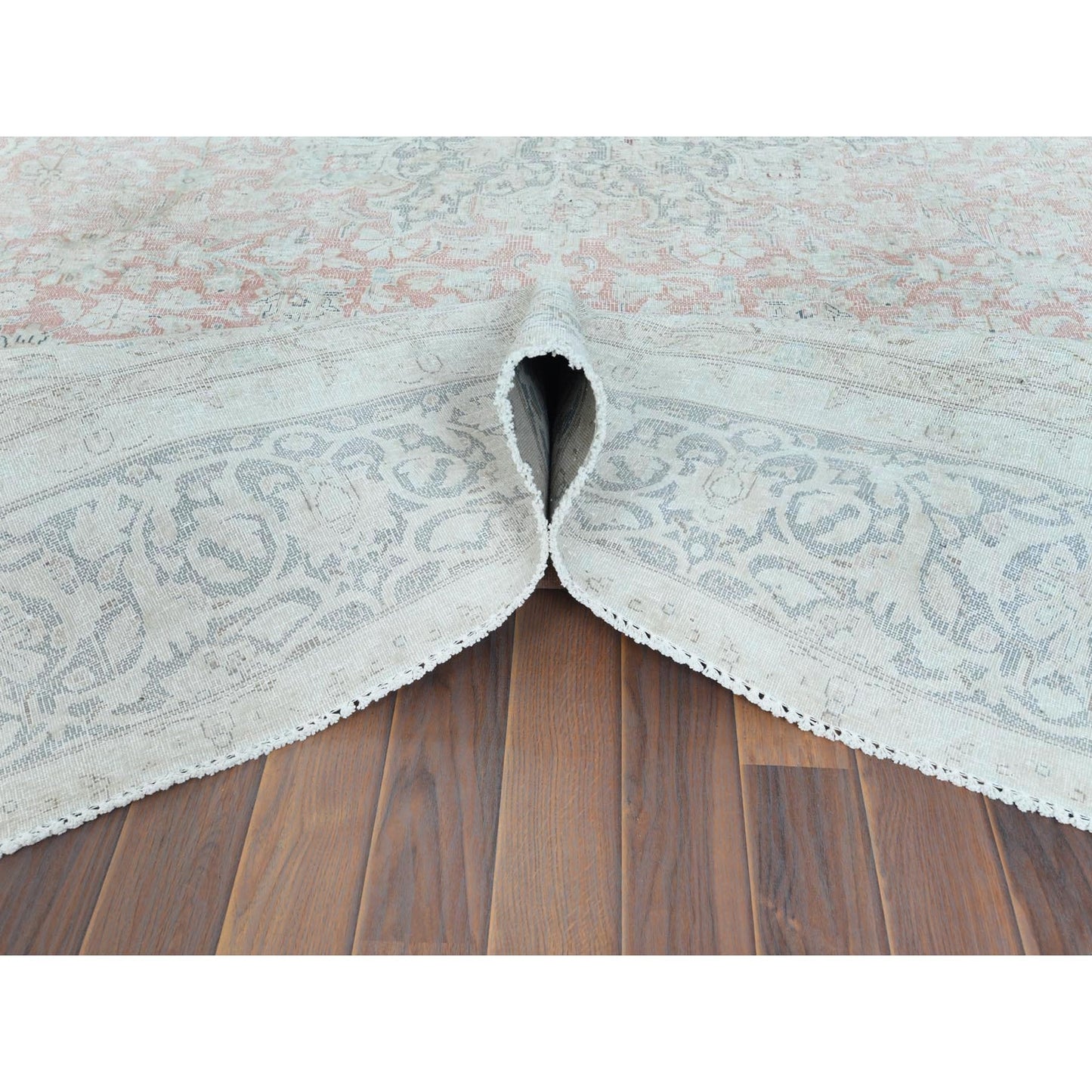 9'8"X12'10" Worn Wool Hand Knotted Ivory Vintage Farsian Karman Rug