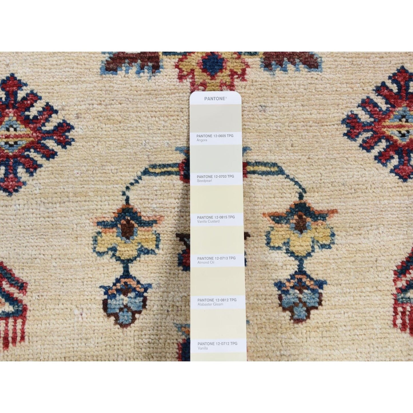 2'9"X8'7" Bone White Afghan Super Kazak Hand Knotted Pure Wool Runner Rug