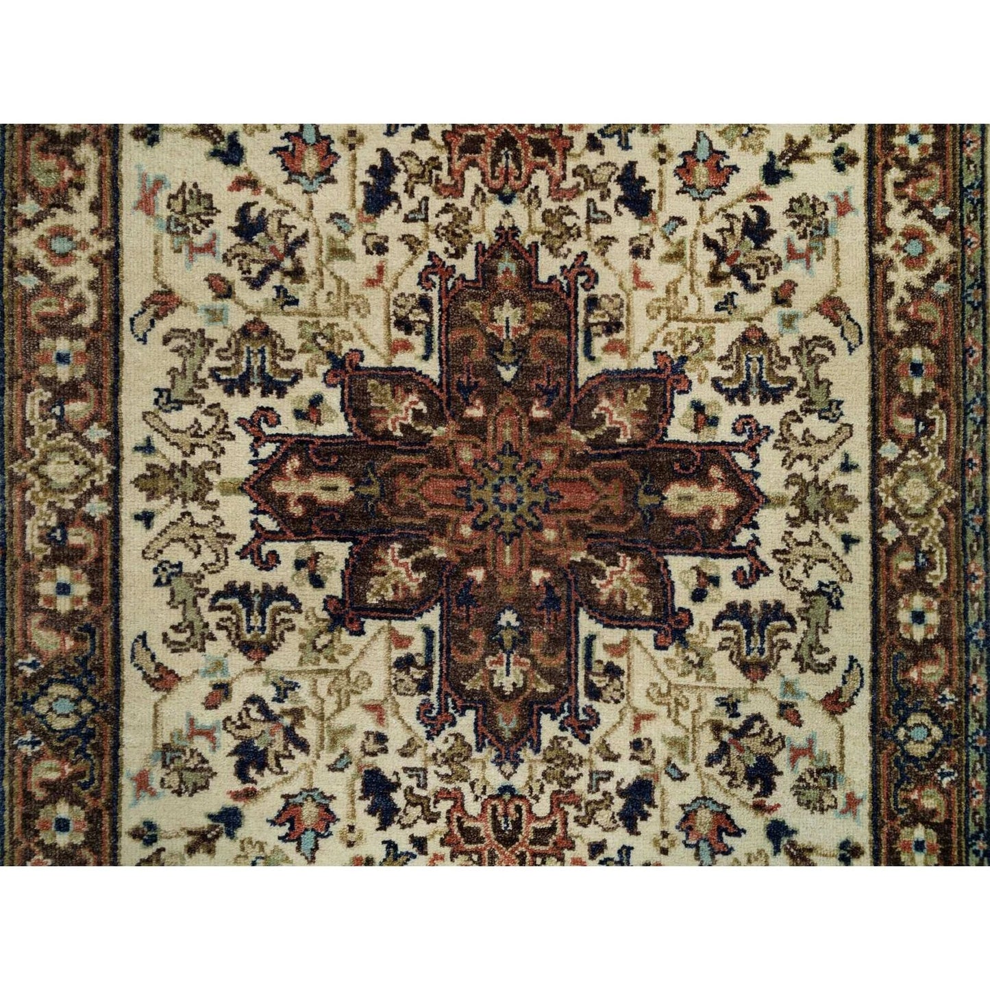 2'8"X12'3" Beige Heris Re-Creation Natural Wool Hand Knotted Runner Rug