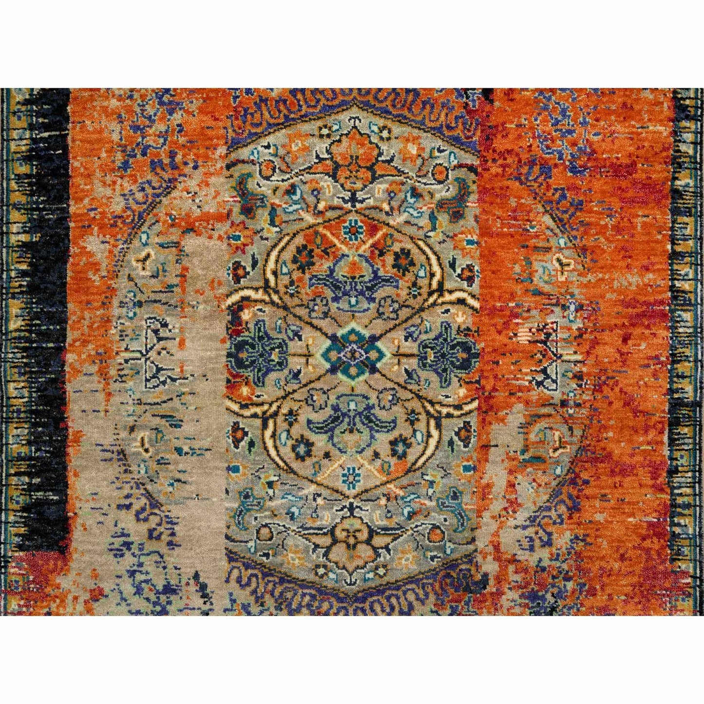 4'3"X6'1" Rust Red Ancient Ottoman Erased Design Wool Hand Knotted Rug