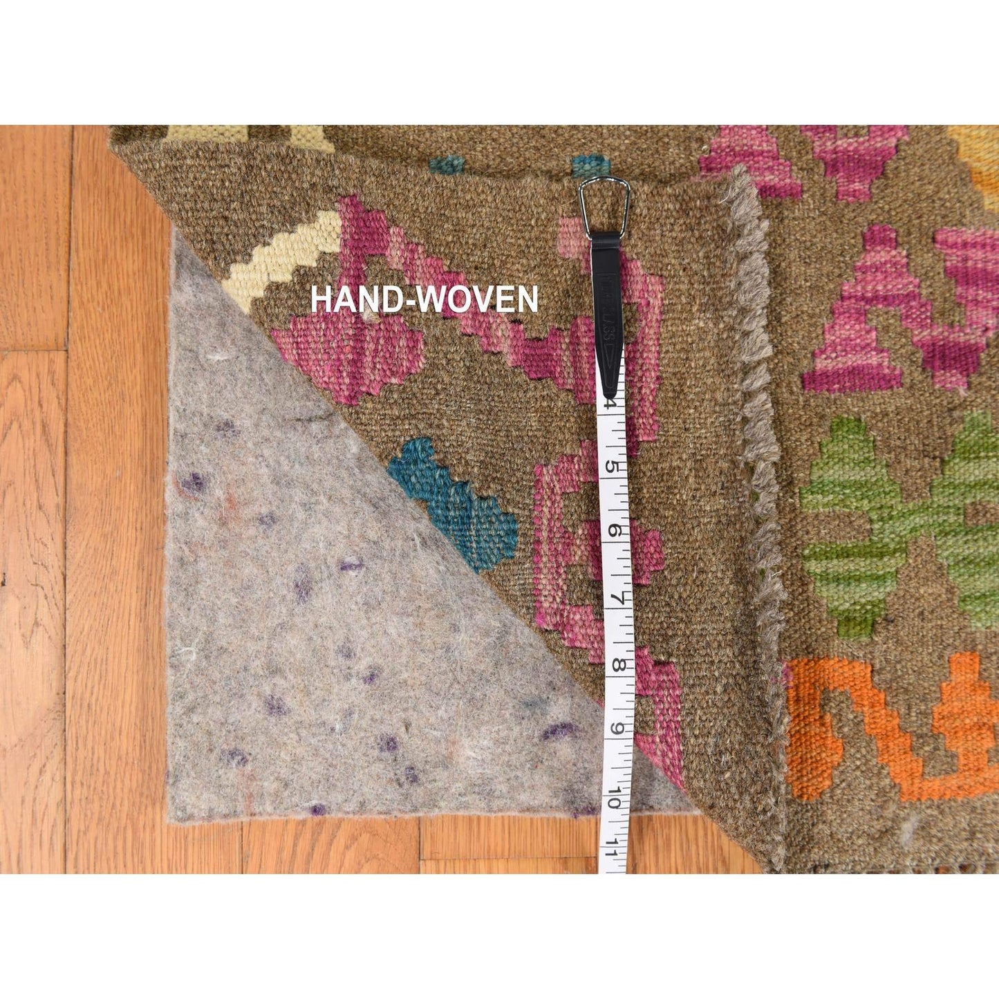 8'2"X9'6" Brown Colorful Afghan Kilim Pure Wool Flat Weave Hand Woven Rug