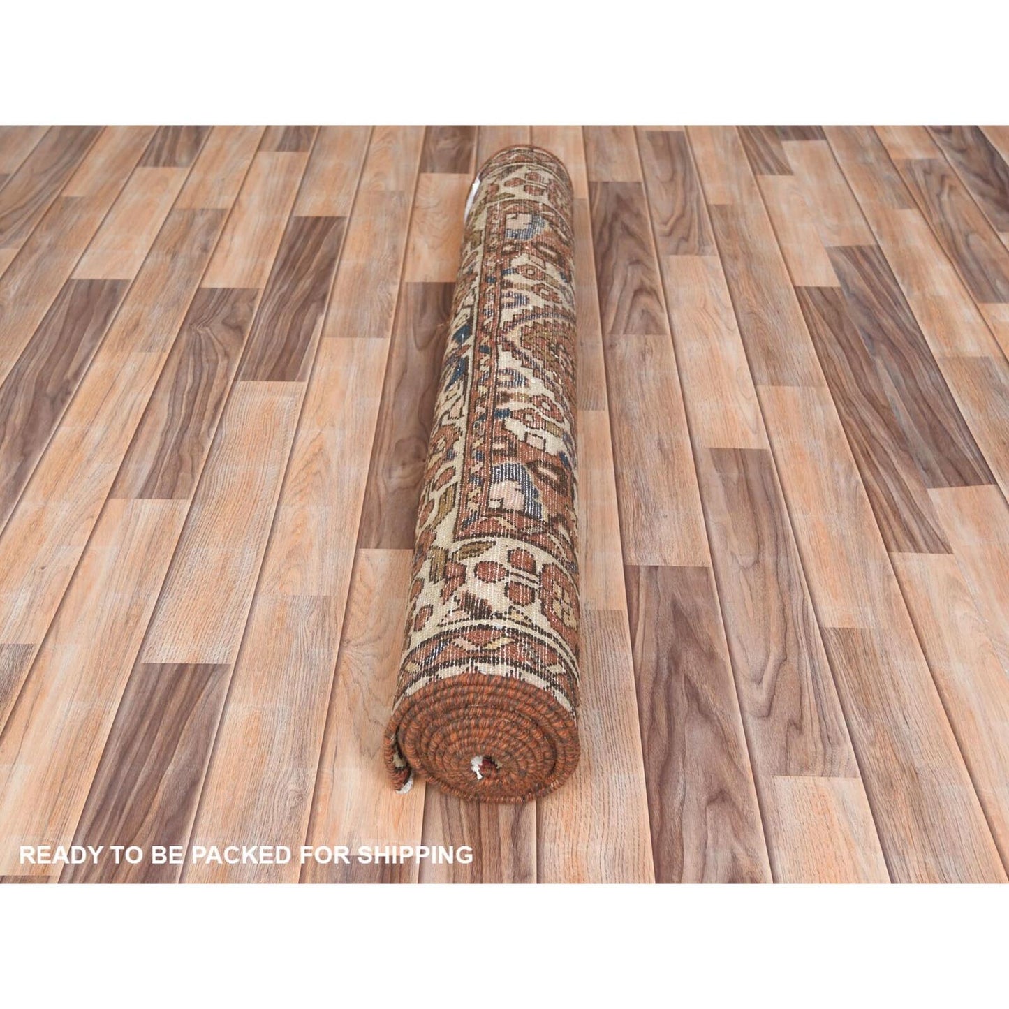 3'7"X9'10" Brown Vintage Farsian Worn Wool Hand Knotted Wide Runner Rug
