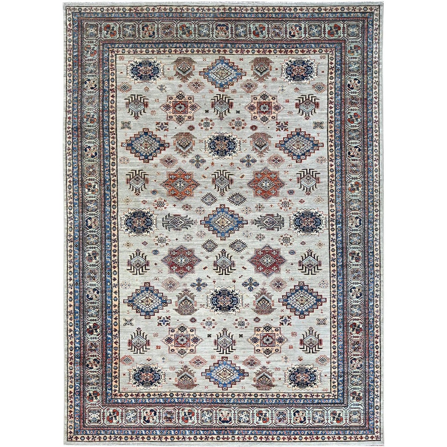 10'X13'8" Wickham Gray Hand Knotted Wool Afghan Super Kazak Oriental Rug