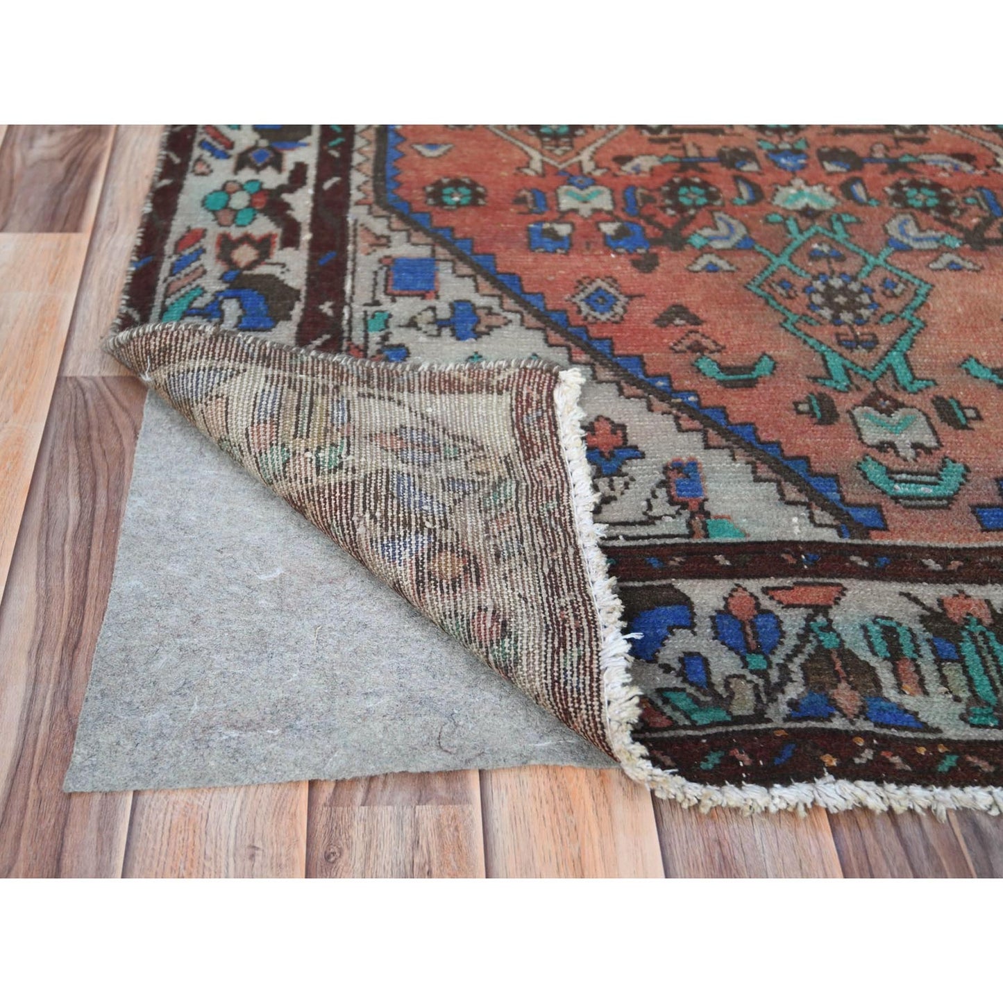 3'9"X9'9" Brown Vintage Farsian Worn Wool Hand Knotted Wide Runner Rug