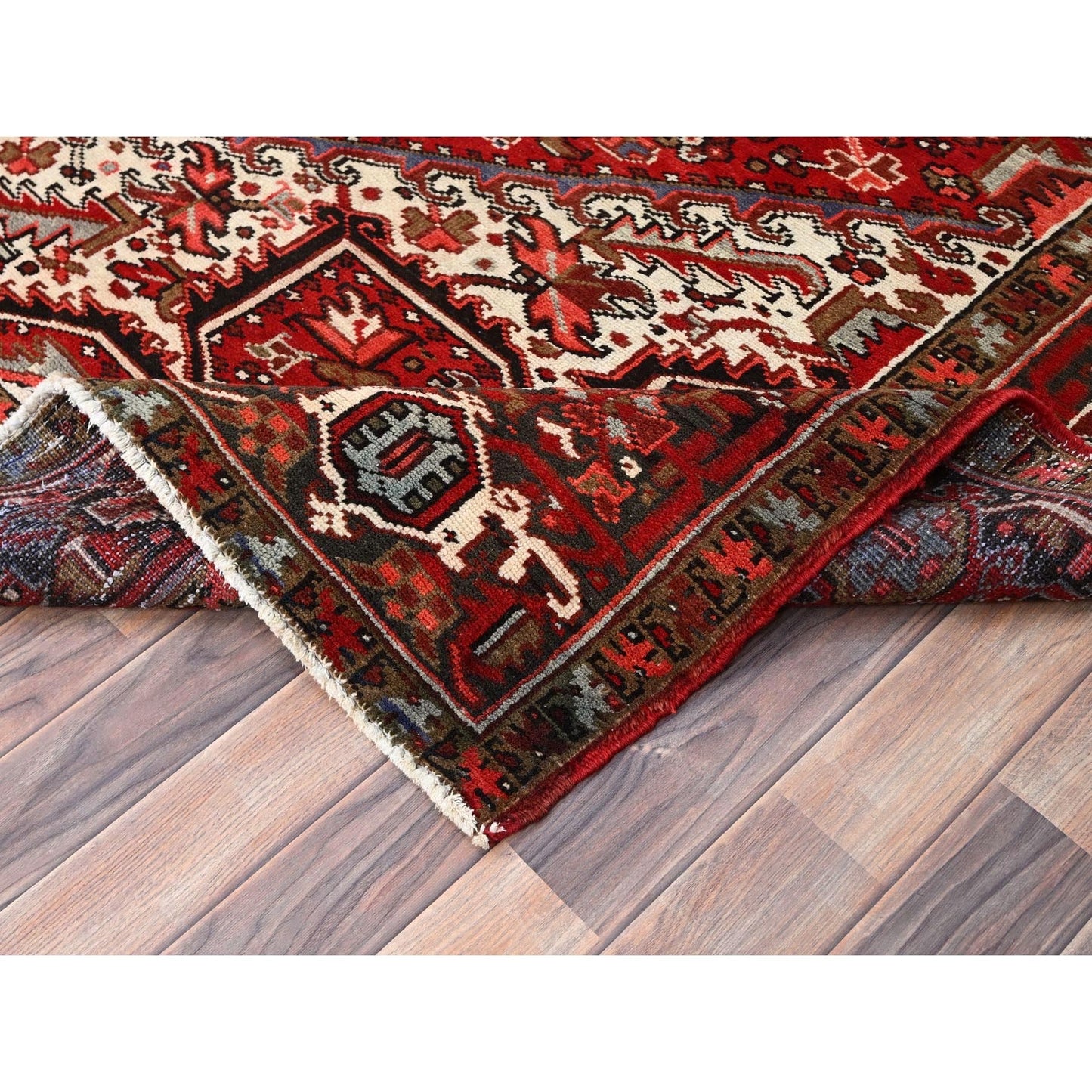 7'9"X10'10" Red Pure Wool Hand Knotted Vintage Zoroastrian Heris Rug