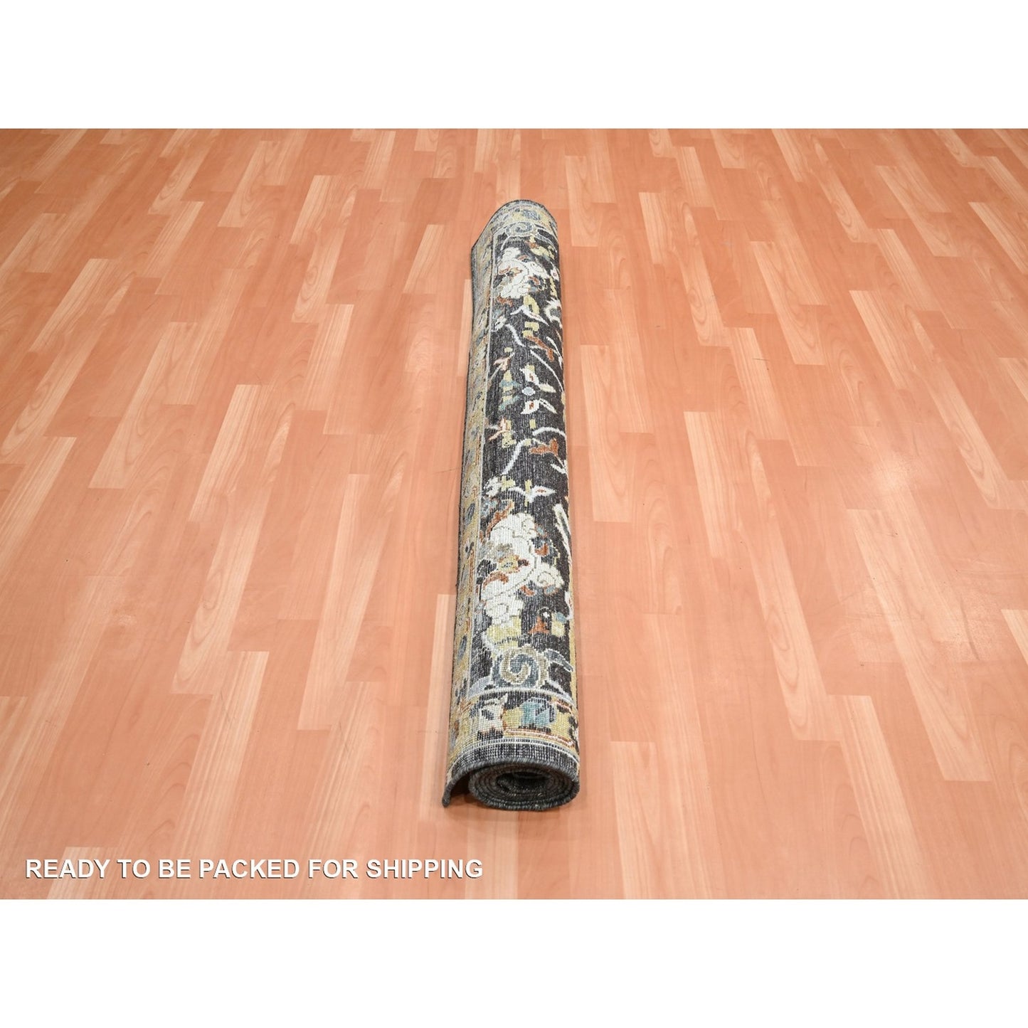 5'1"X7'4" Black With Yellow Zoroastrian Design Pure Wool Hand Knotted Rug