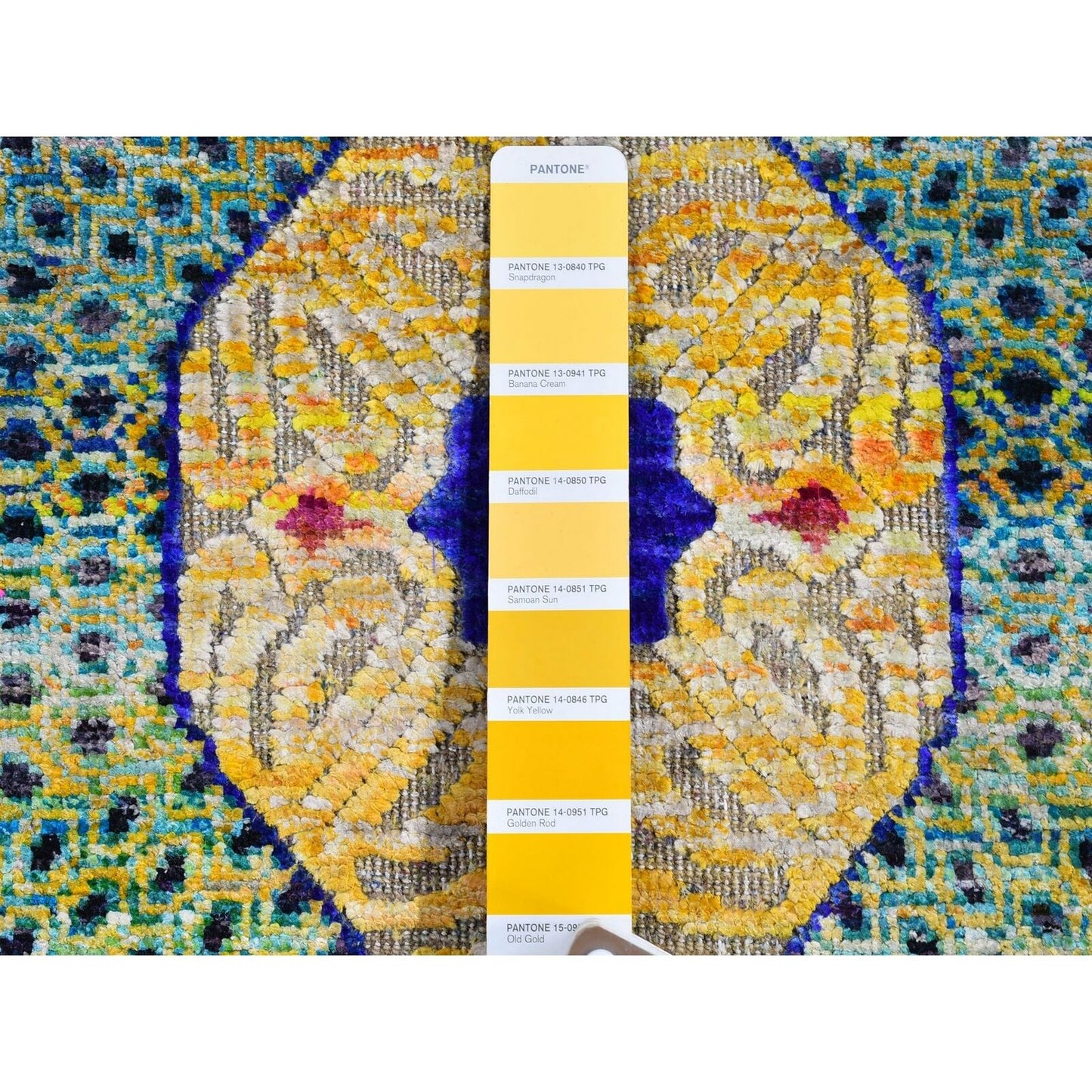2'7"X12' Sari Silk With Wool Mamluk Design Hand Knotted Wide Runner Rug