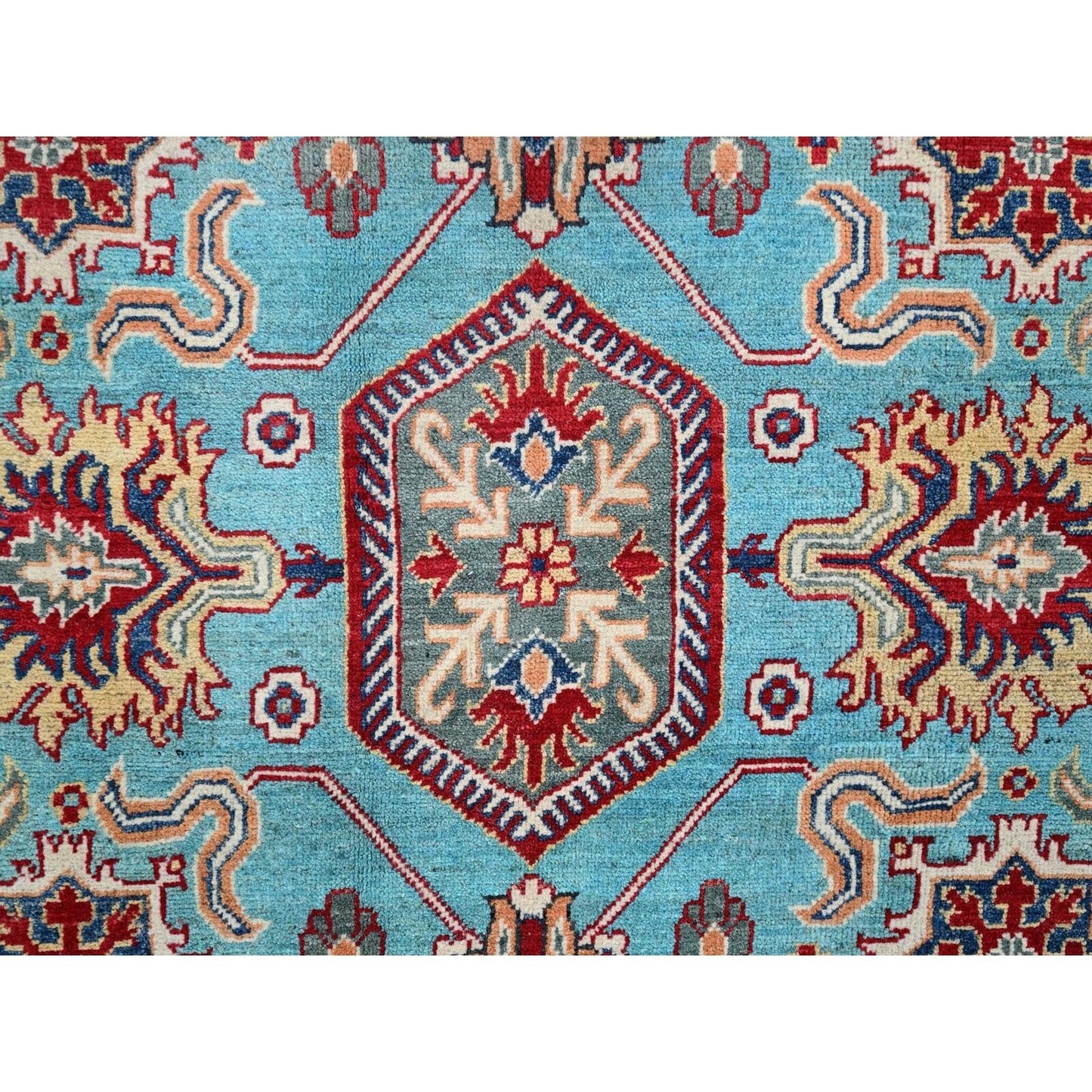 9'X12'1" Fanfare Blue Kazak Geometric Hand Knotted 100% Wool Oriental Rug