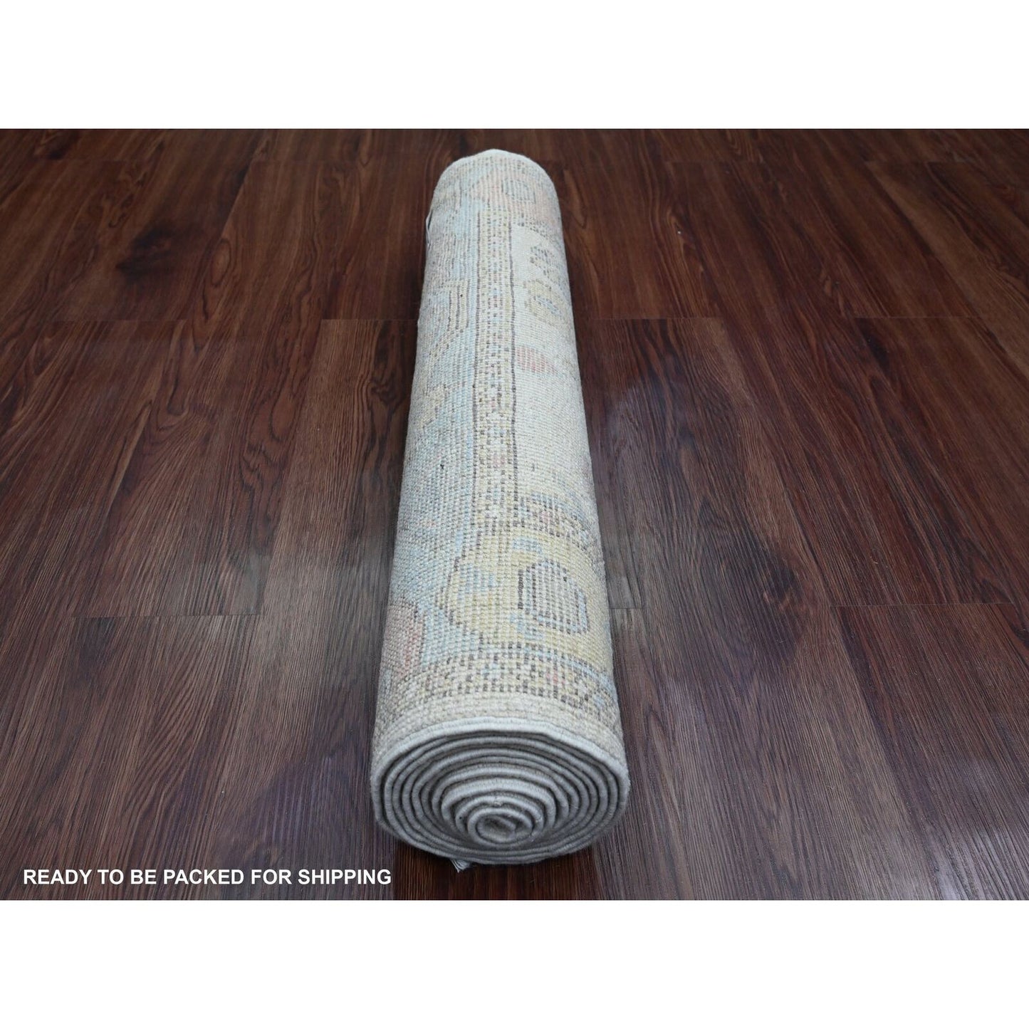 2'7"X9'8" White Wool Hand Knotted Angora Oushak Leaf Pattern Runner Rug