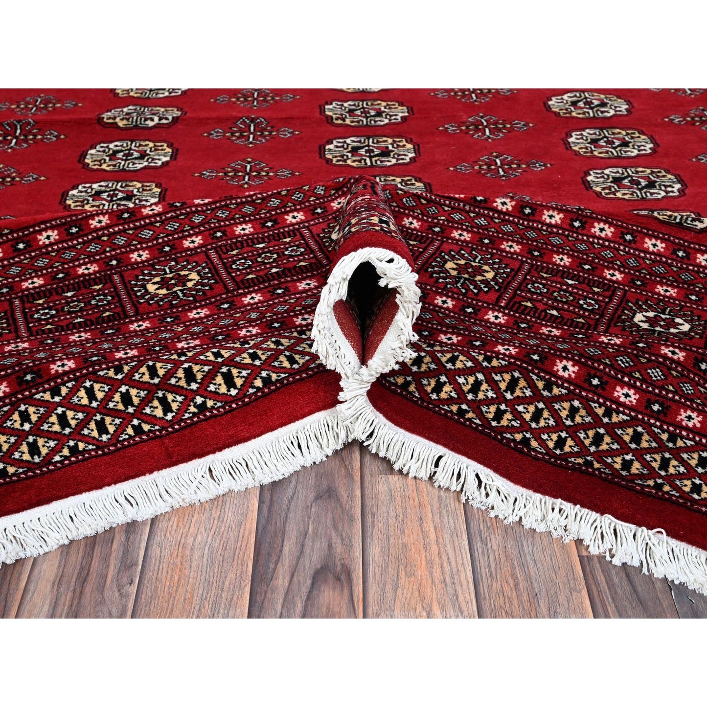 9'2"X12'4" Scarlet Red Princess Bokara Soft Wool Hand Knotted Rug