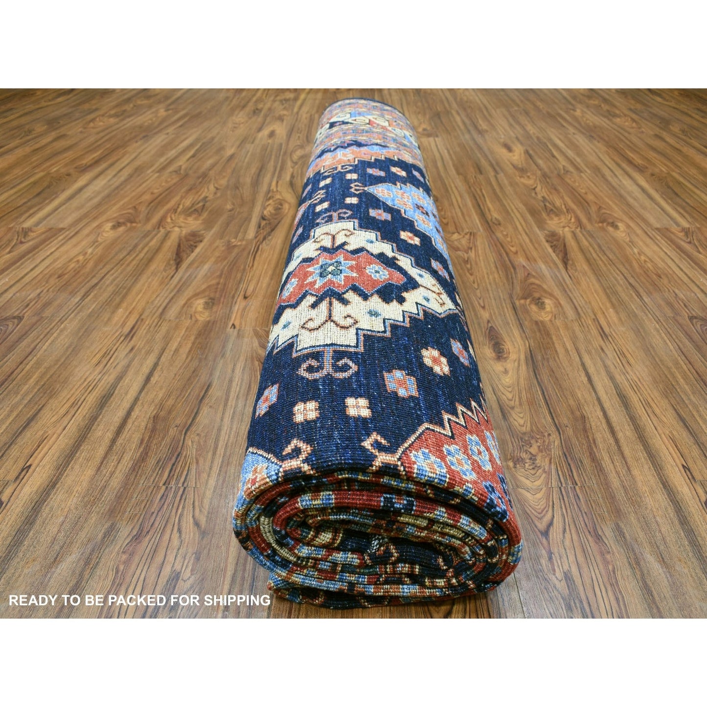 10'1"X13'3" Navy Blue Afghan Ersari Geometric Design Handknotted Wool Rug