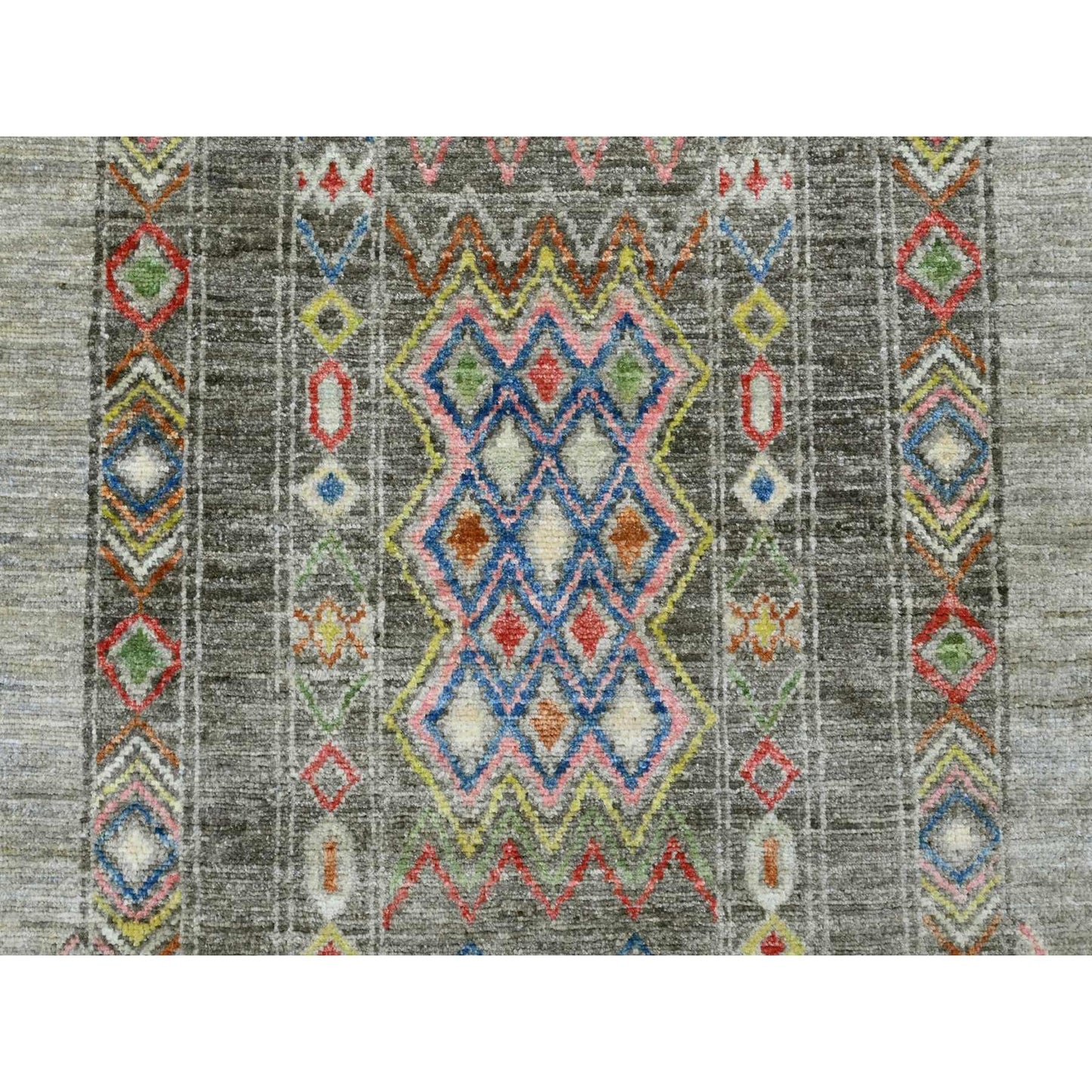9'X11'8" Gray Moroccan Berber Influence Pattern All Wool Hand Knotted Rug